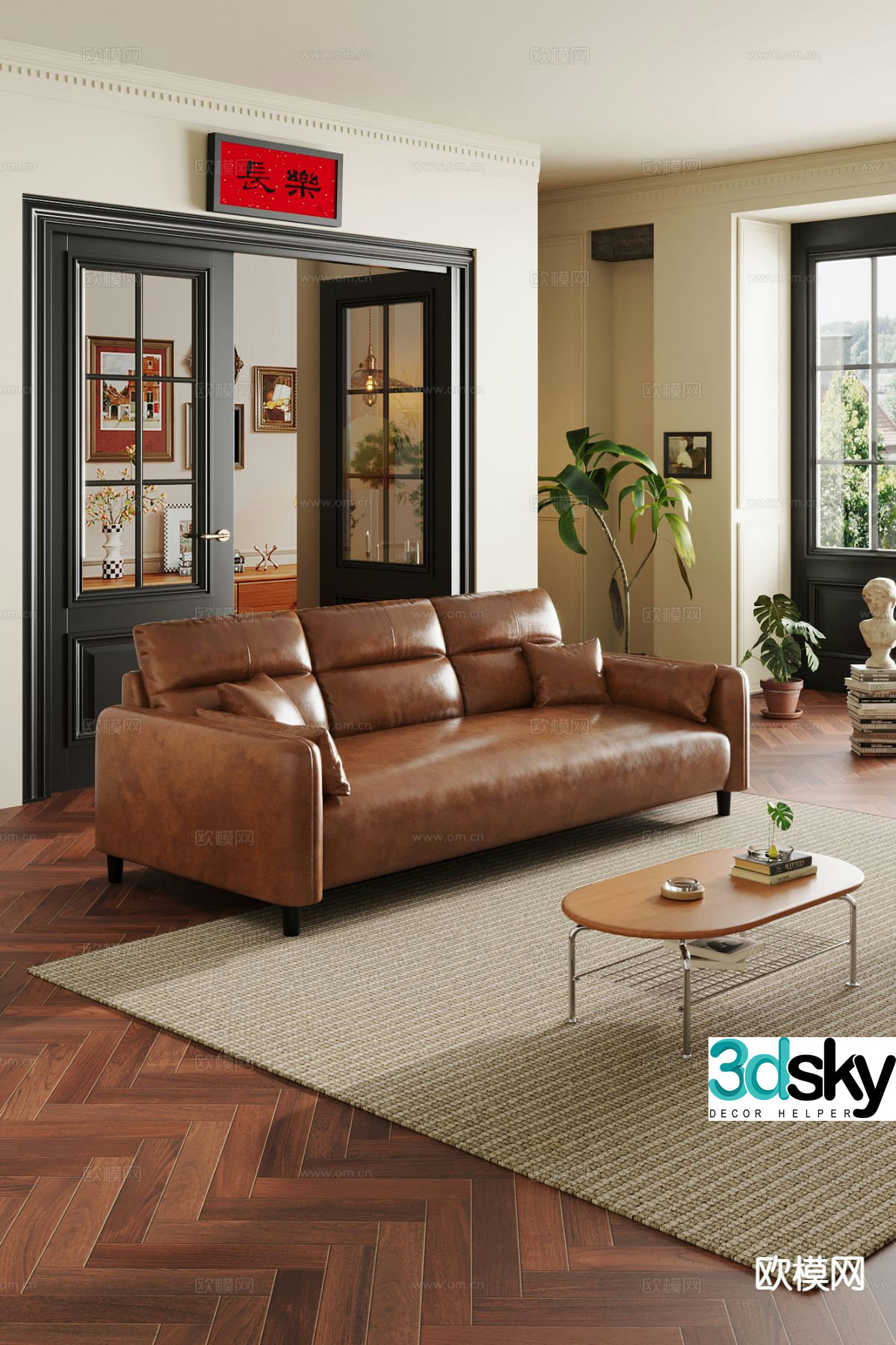 Three seater sofa leather sofa 3d model