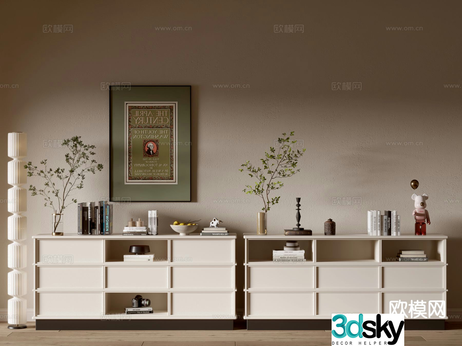 Cream style entrance cabinet side cabinet 3D model