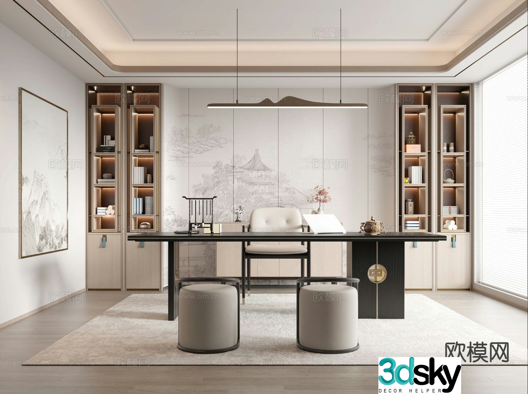 New Chinese style study 3D model