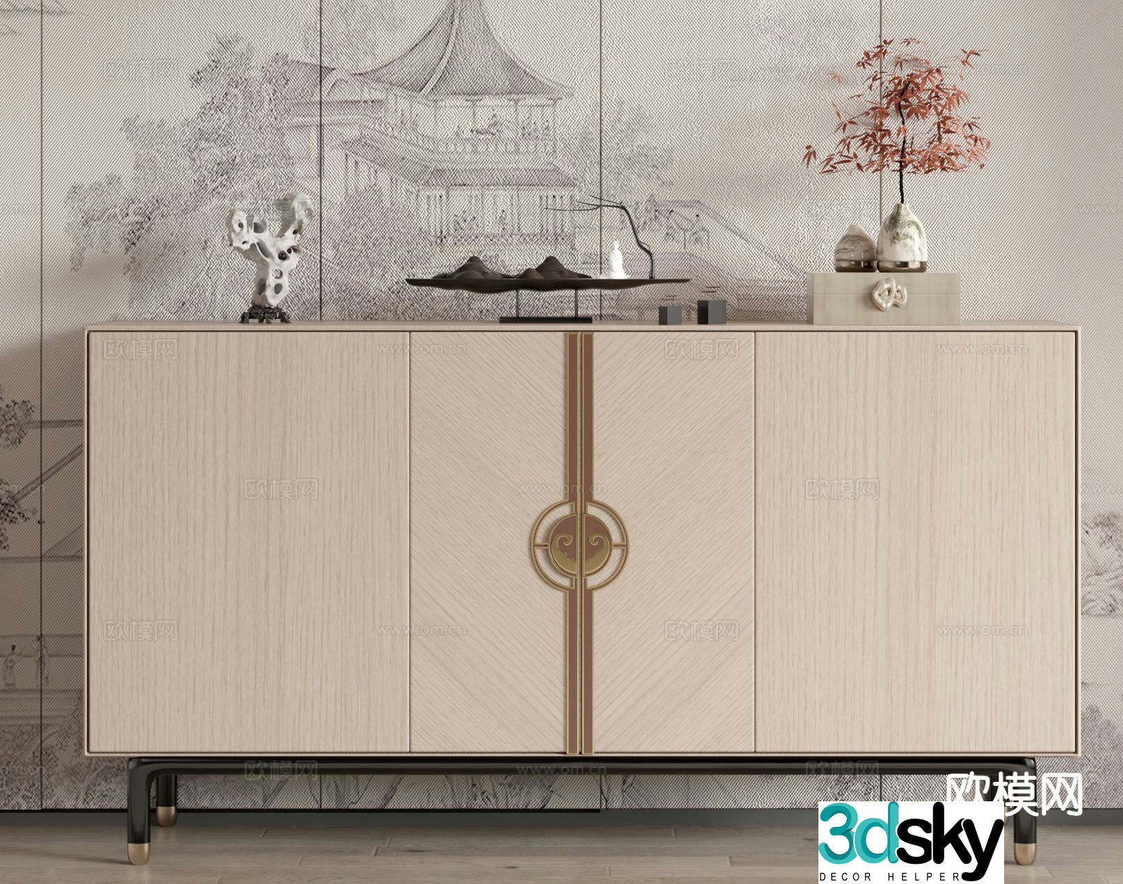 New Chinese style side cabinet entrance cabinet 3D model