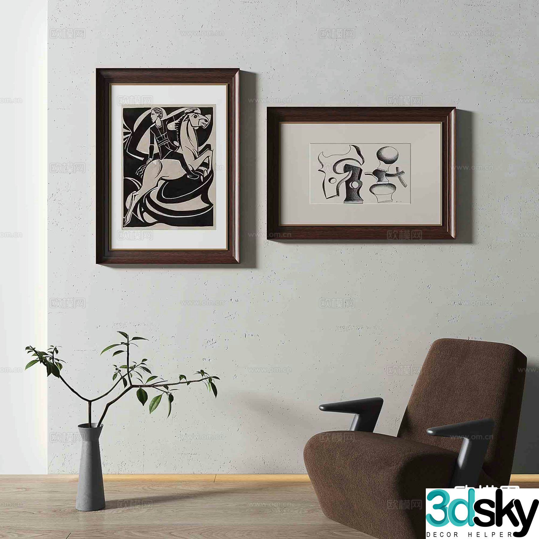 Simple European decorative painting retro painting hanging painting 3D model