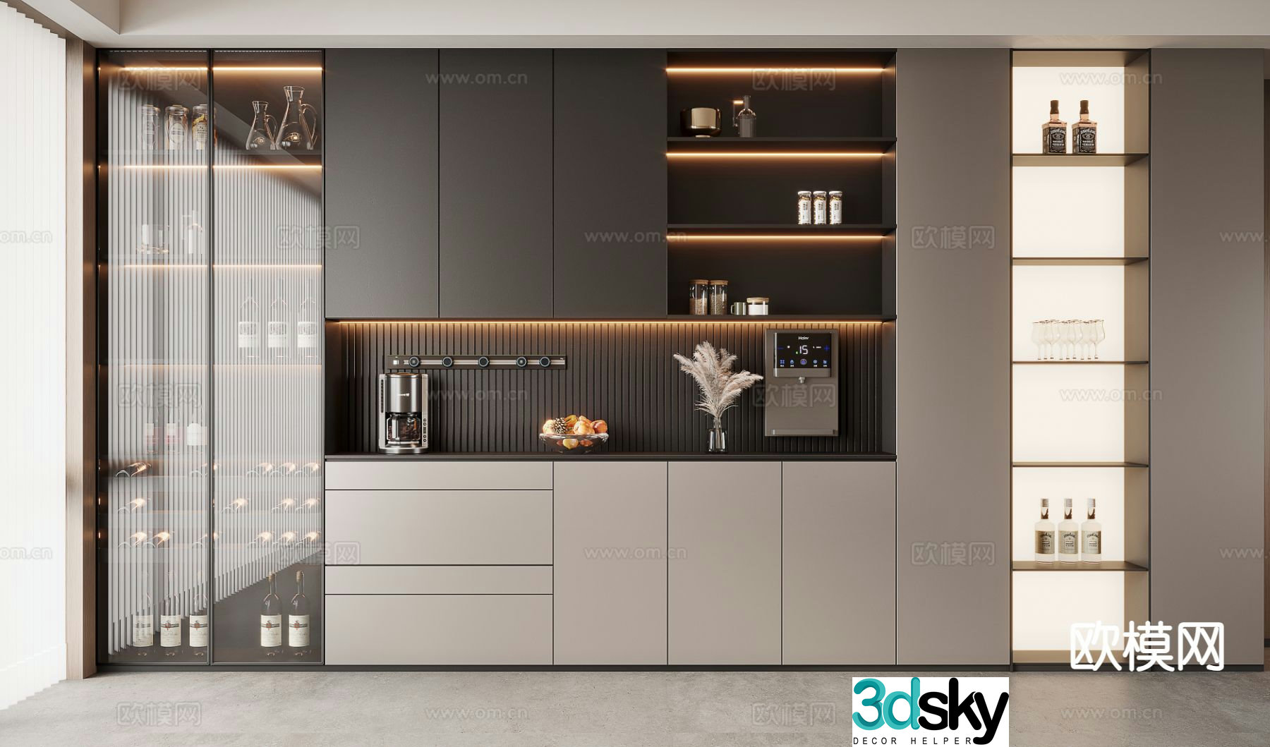 Italian glass wine cabinet 3D model