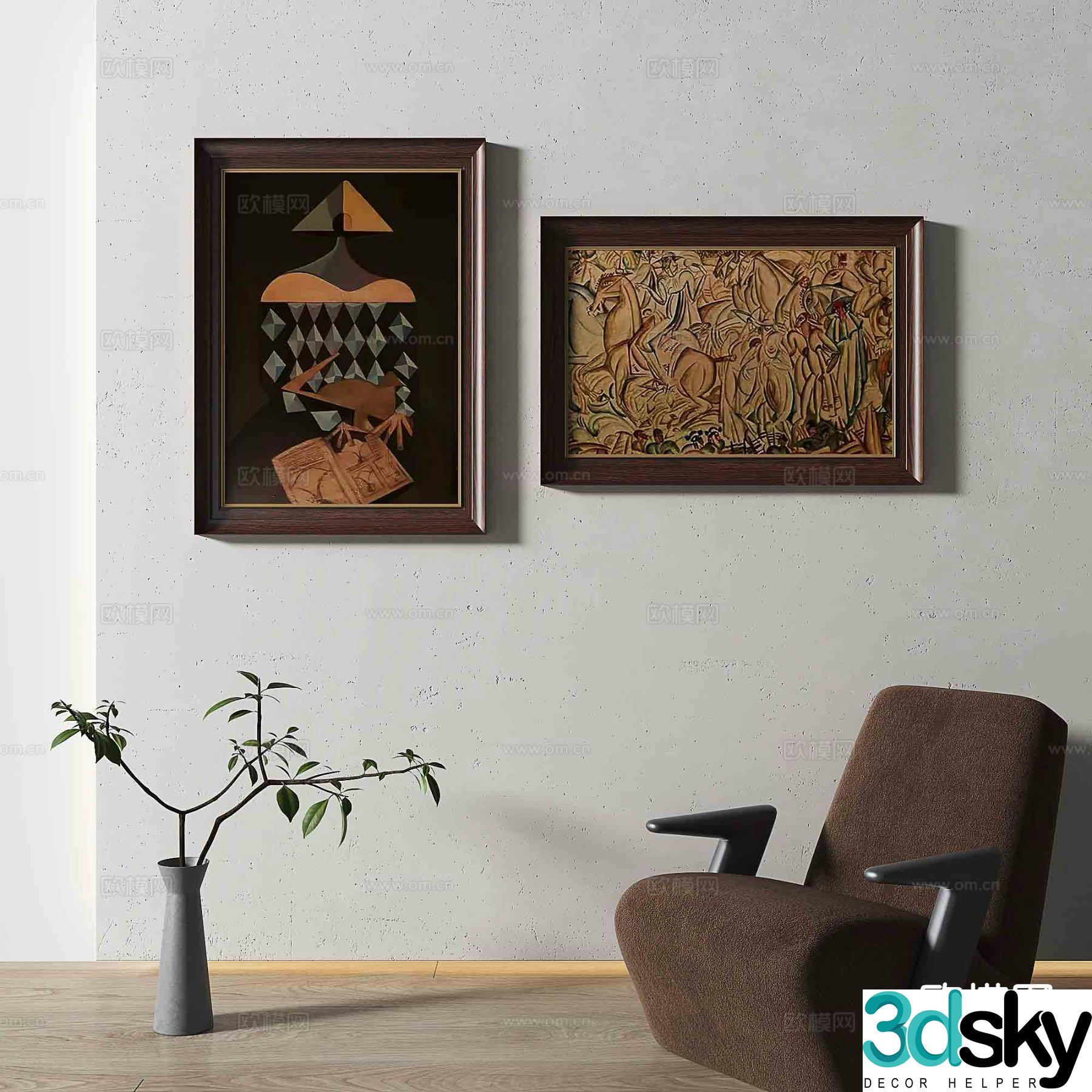 Simple European decorative painting retro painting hanging painting 3D model