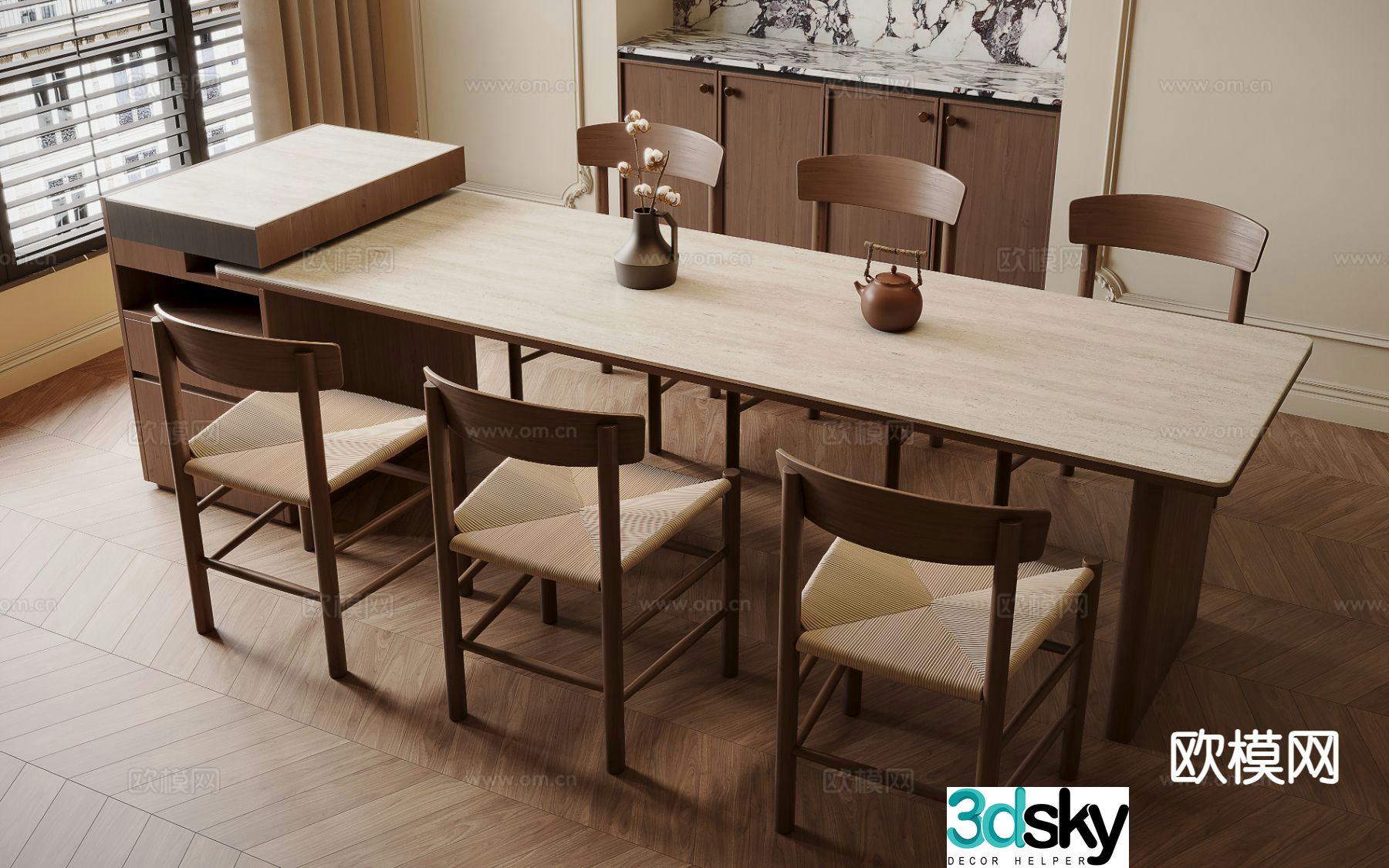 Medieval style island dining table 3D model