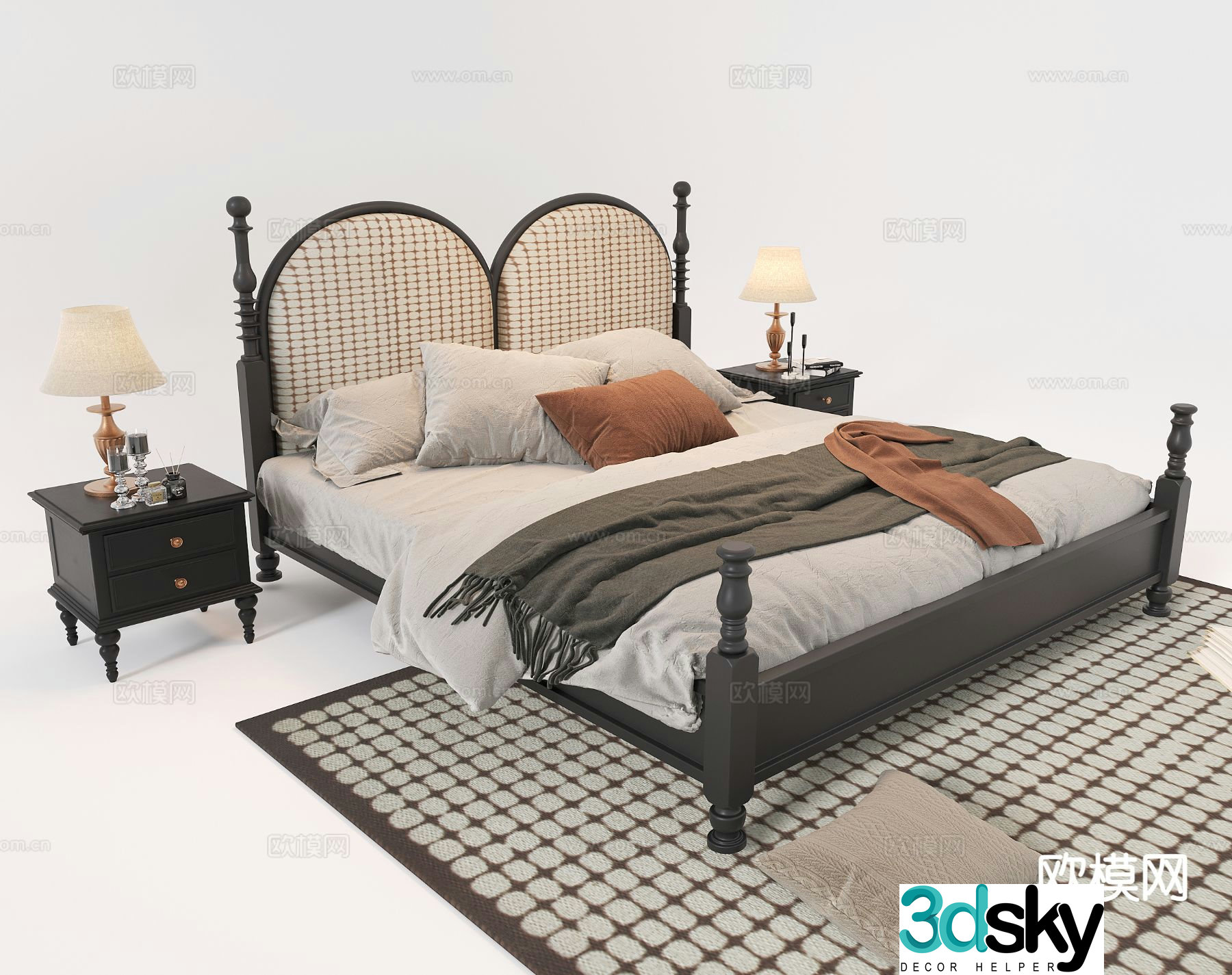 Medieval style double bed 3d model