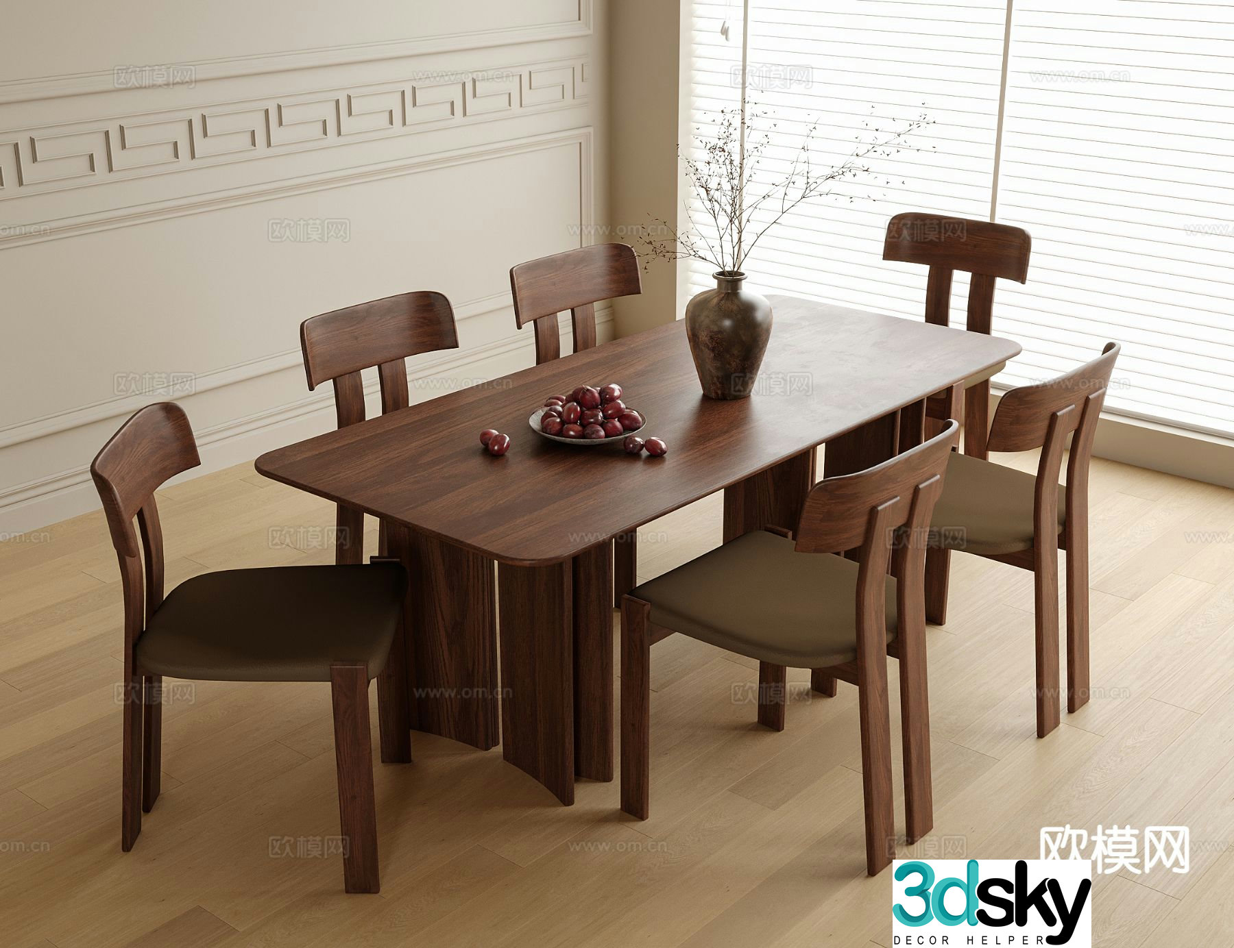 Modern dining table and chairs 3d model