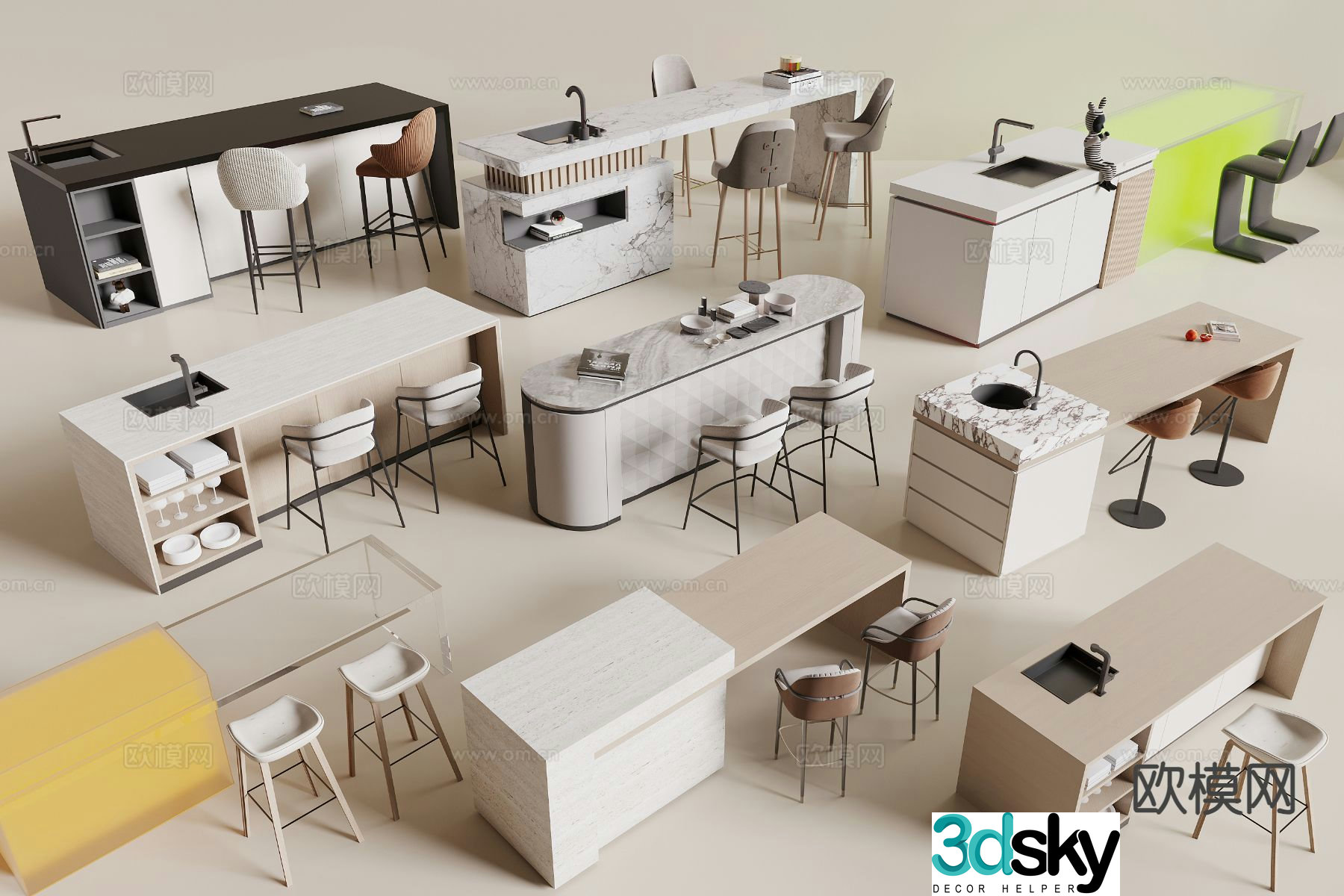Modern bar water bar bar chair 3d model