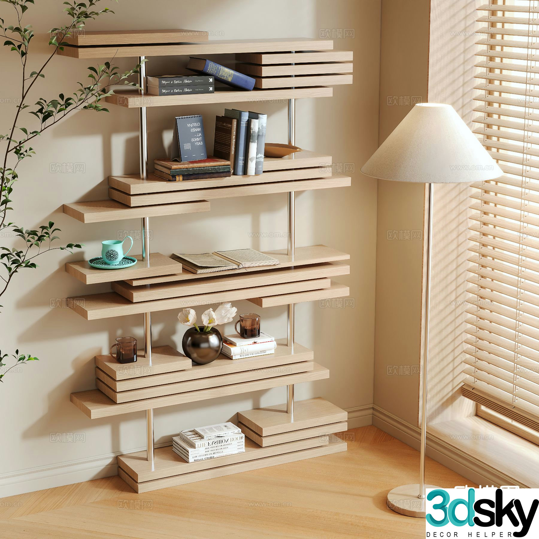 Log style bookshelf 3d model