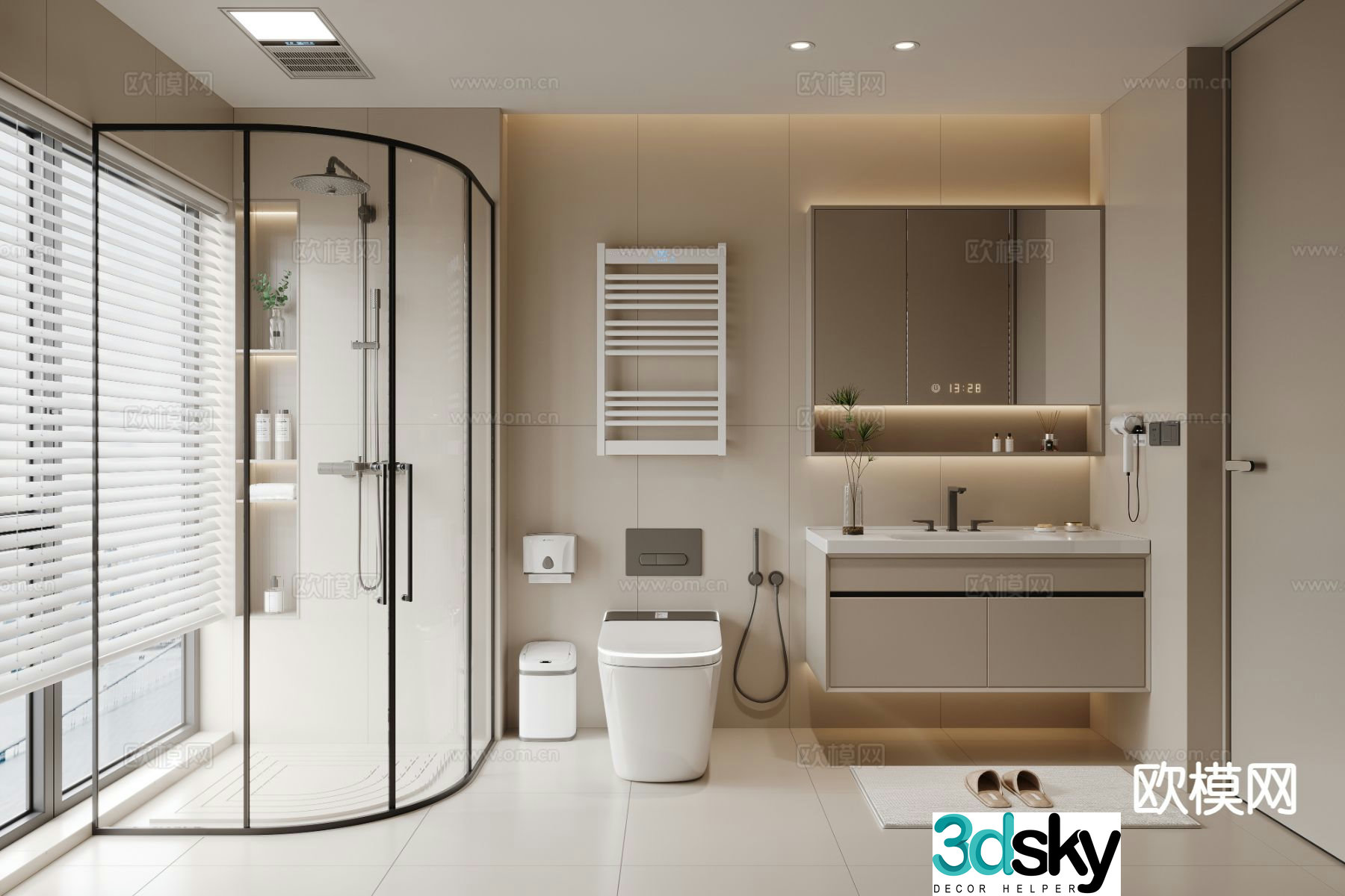 Cream style bathroom bathroom toilet 3d model