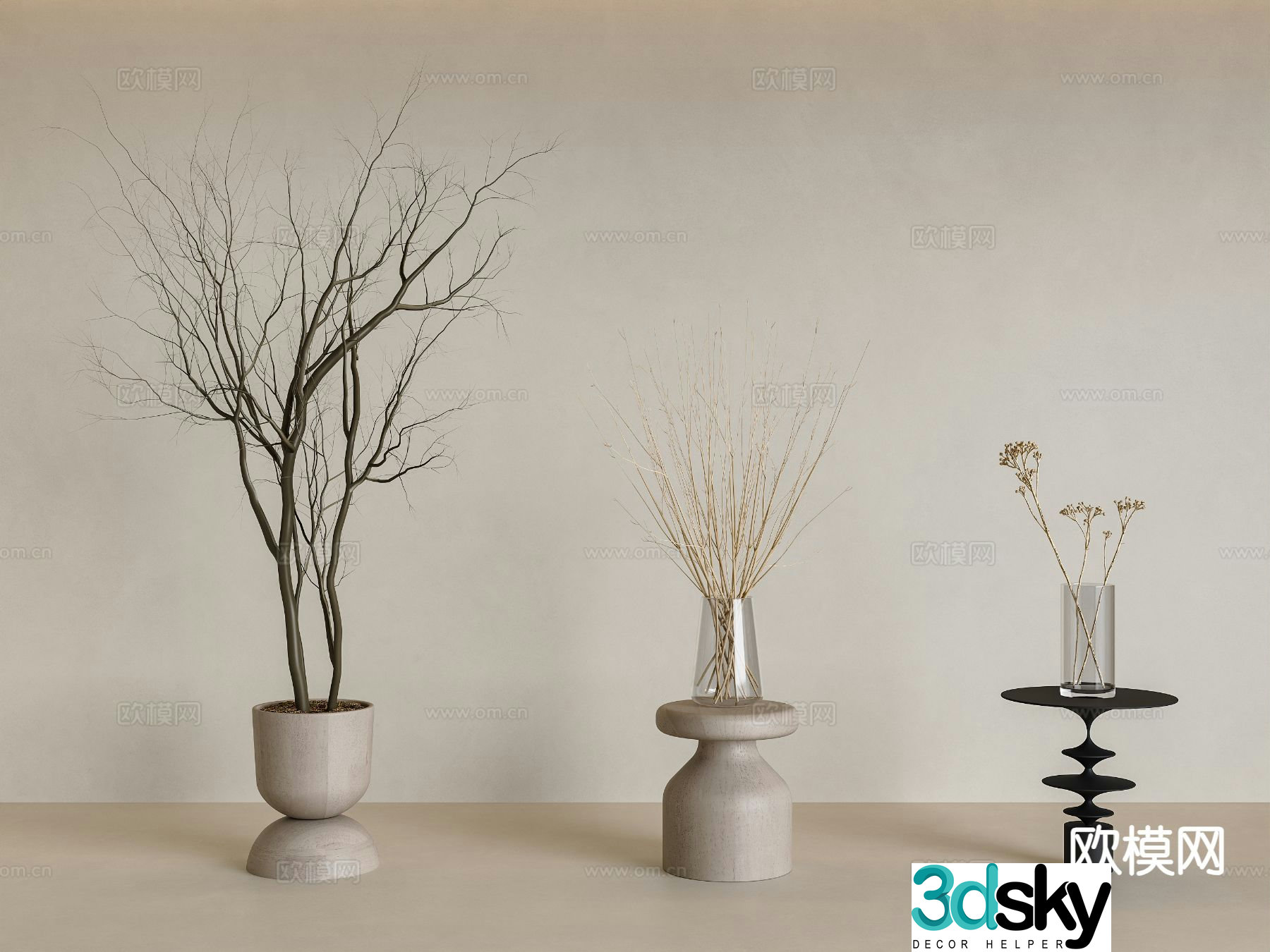 wabi-sabi dry branch vase floral arrangement dead branch 3d model