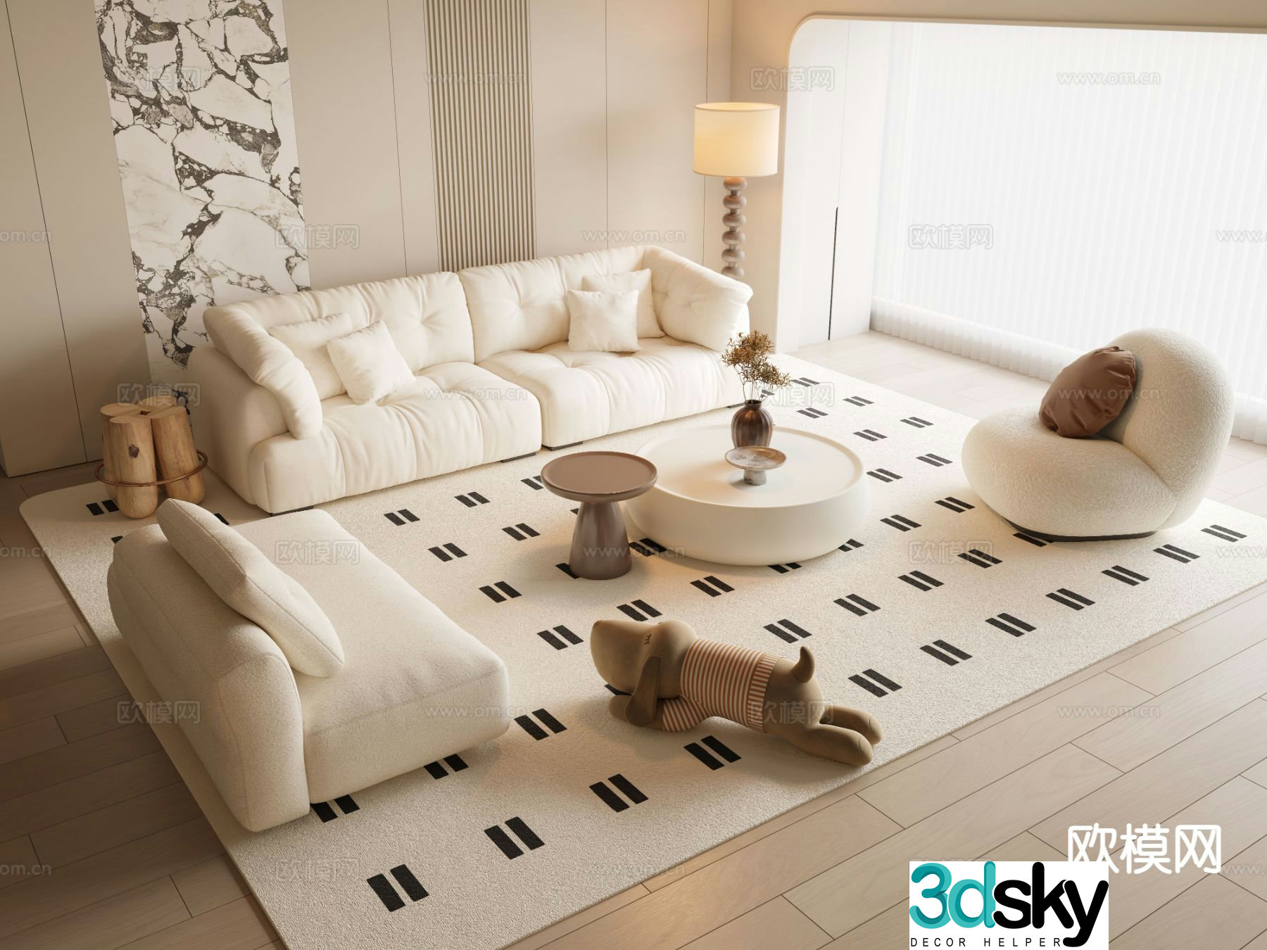 Cream style modular sofa 3d model