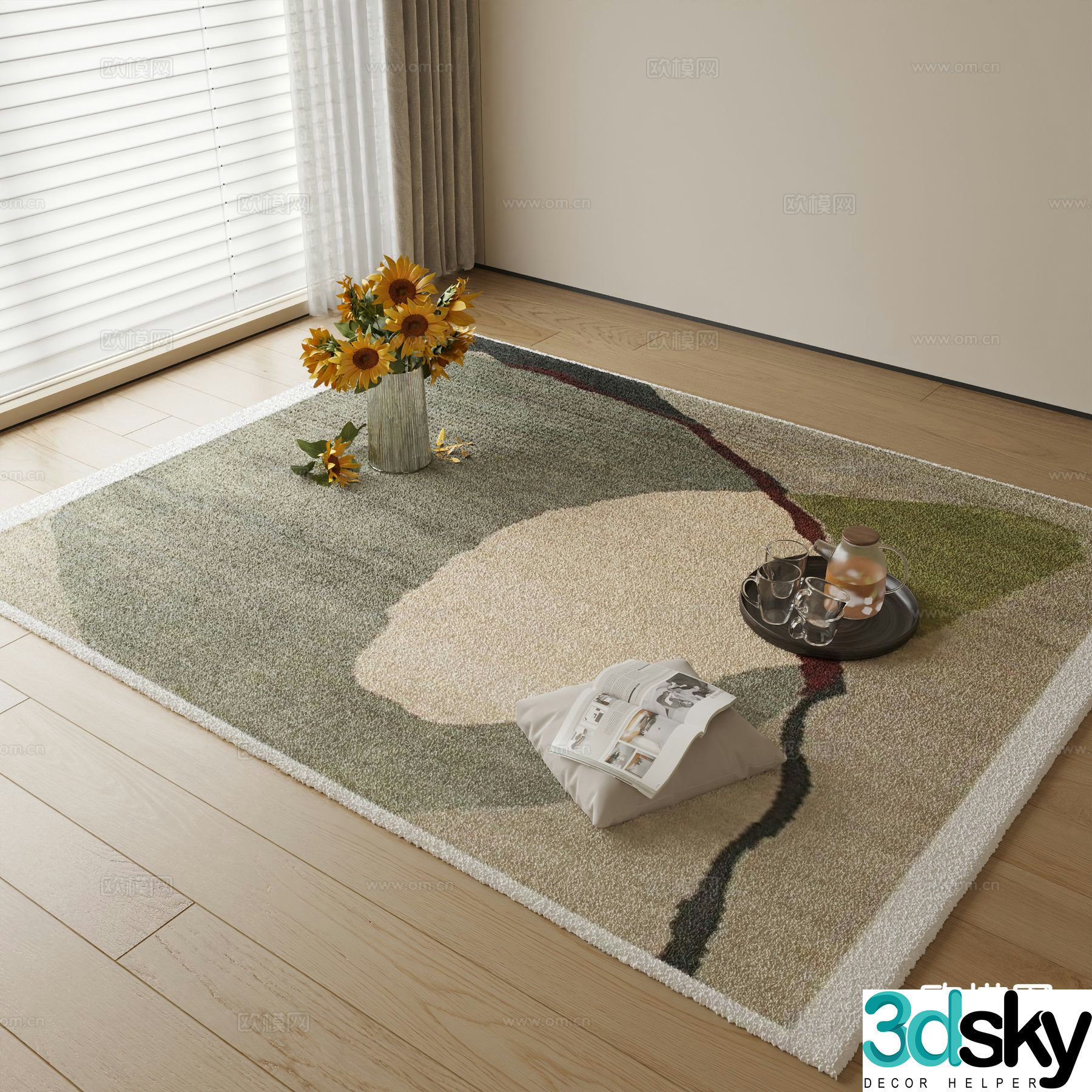 Modern carpet square rug 3d model