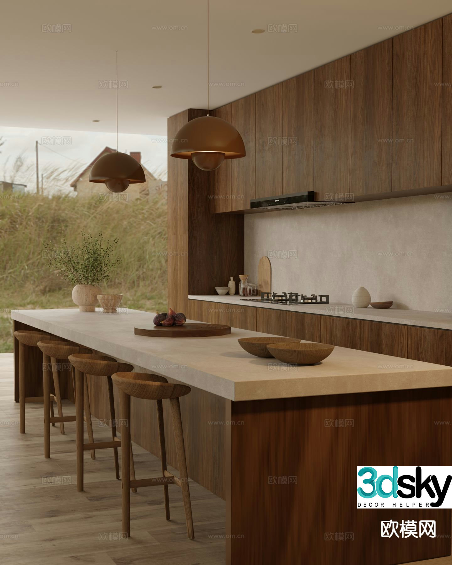 Medieval style kitchen island bar 3D model