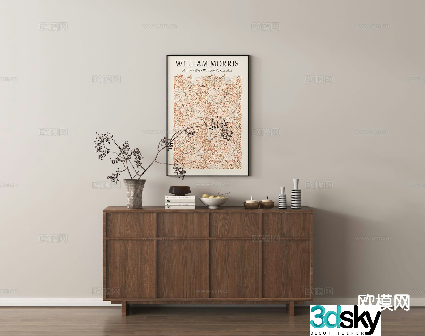 Wabi-sabi side cabinet entrance cabinet 3D model