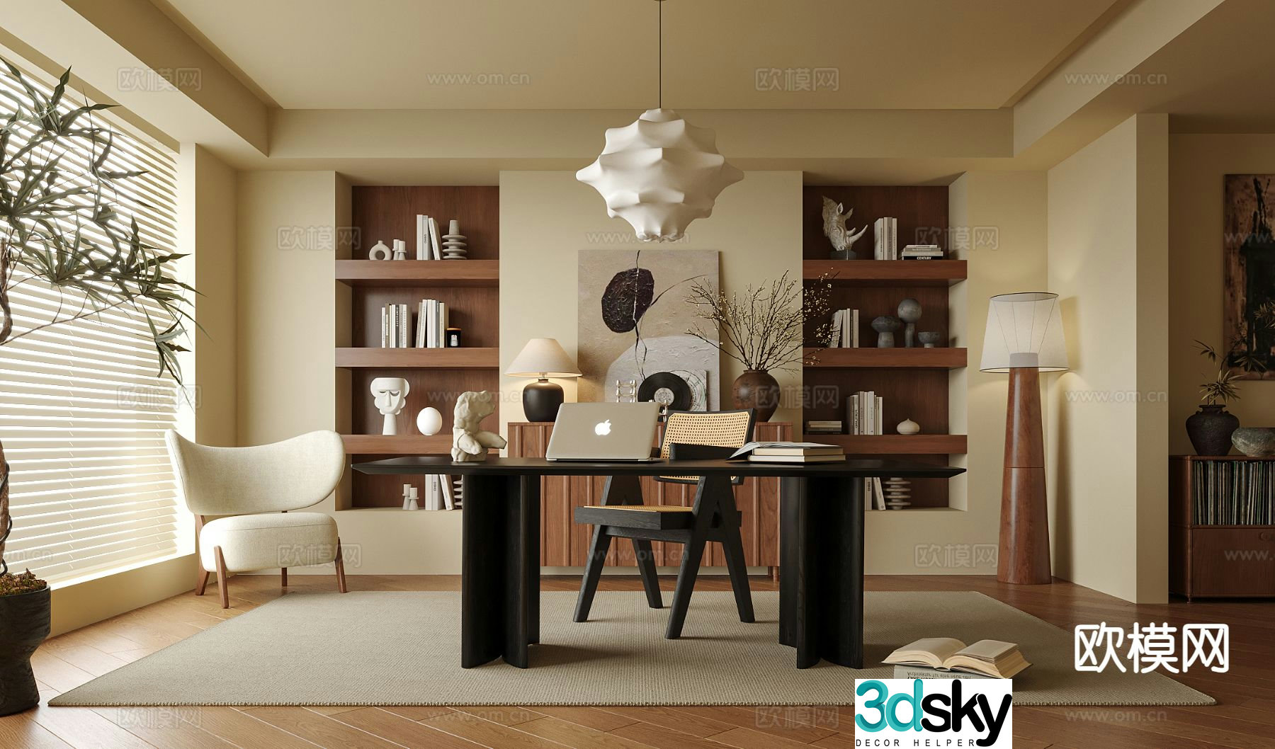 Modern study room 3d model
