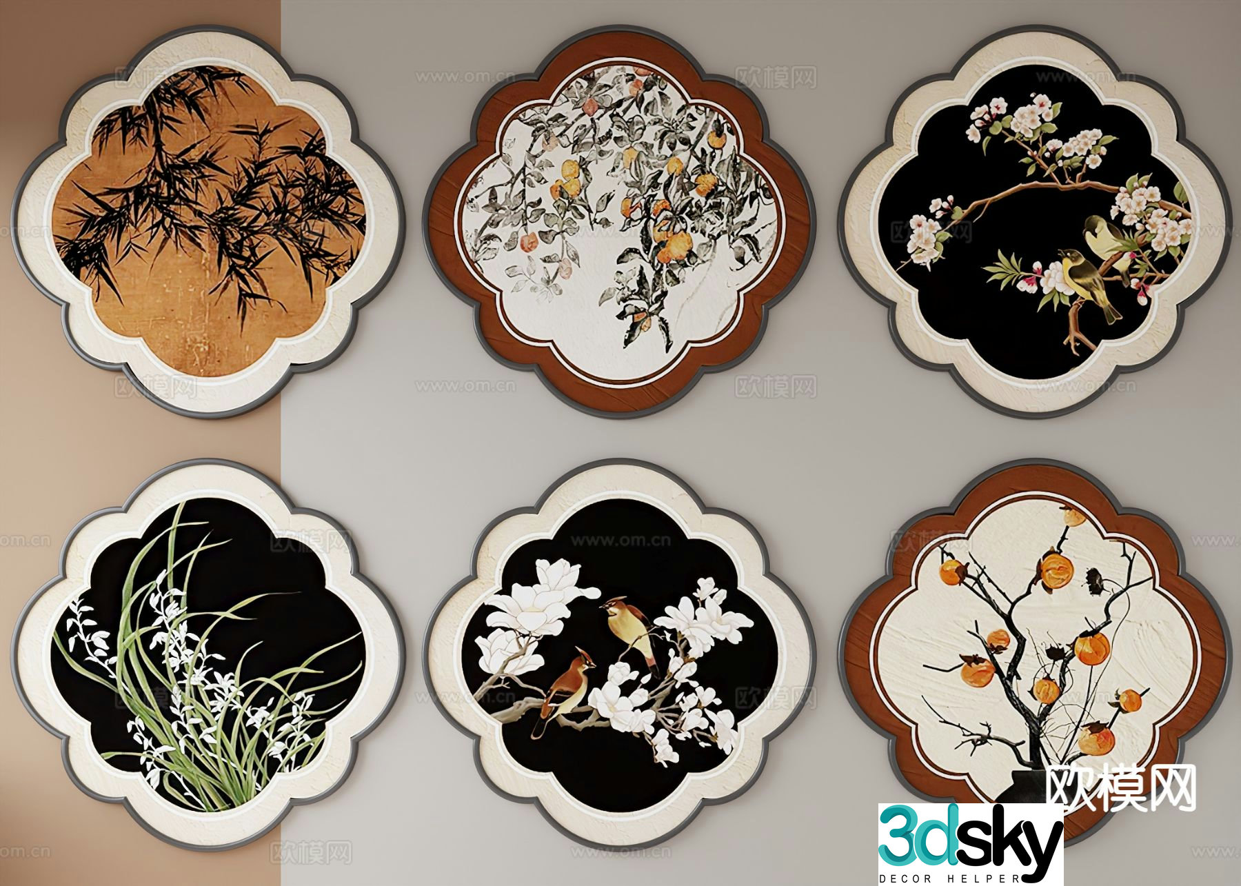 Medieval style flower and bird painting art painting decorative painting 3D model
