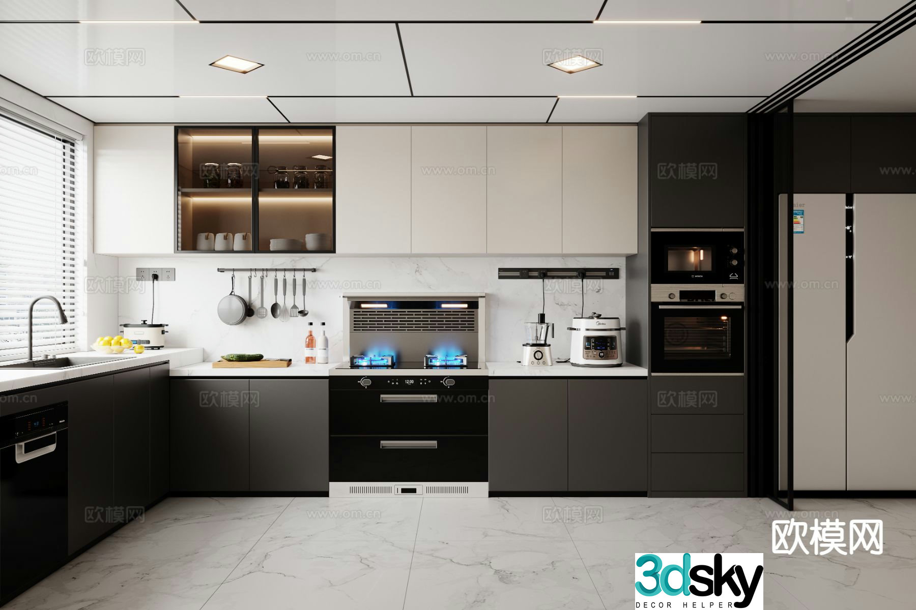 Modern open kitchen 3d model