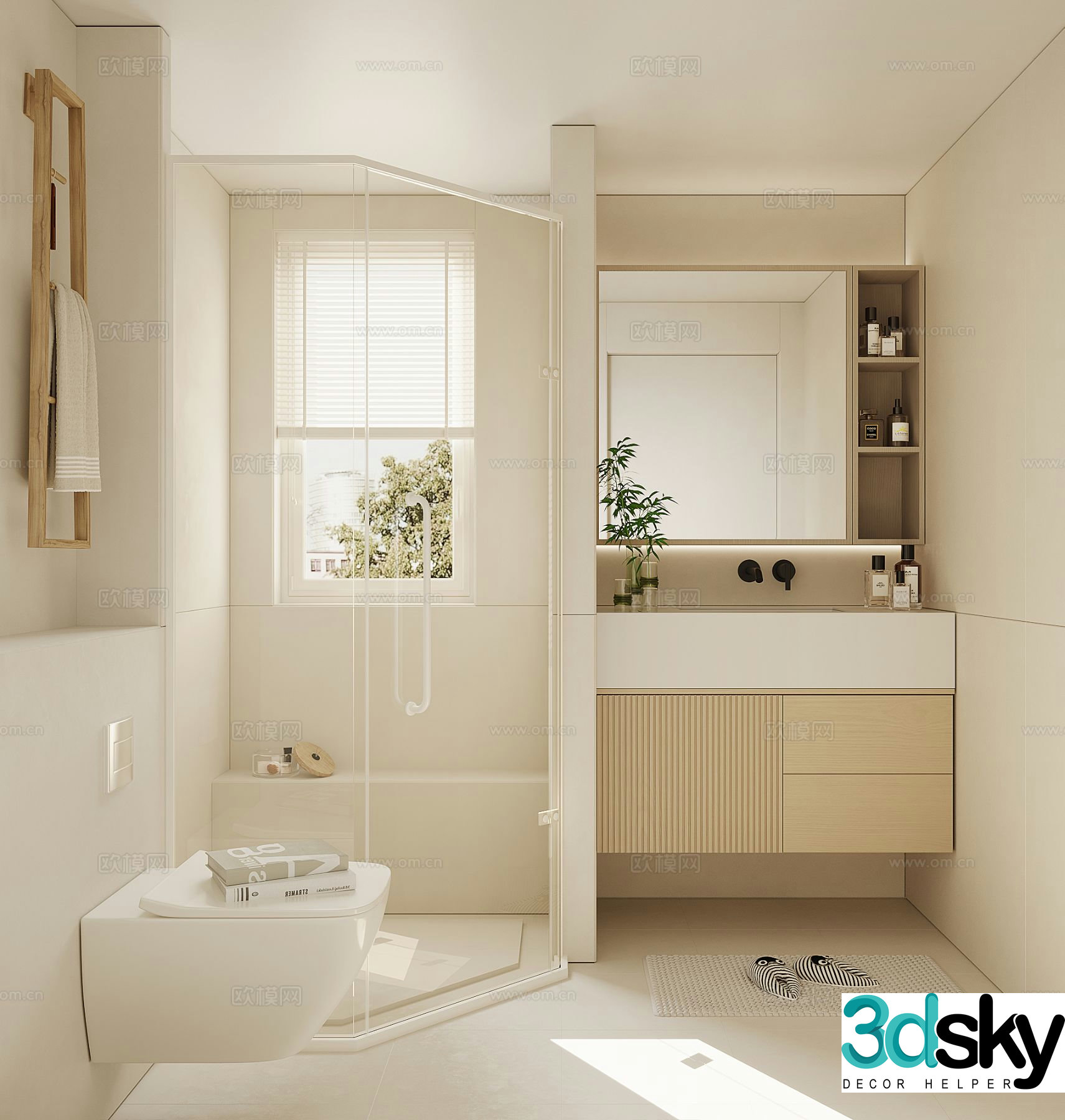 Cream style bathroom bathroom 3d model