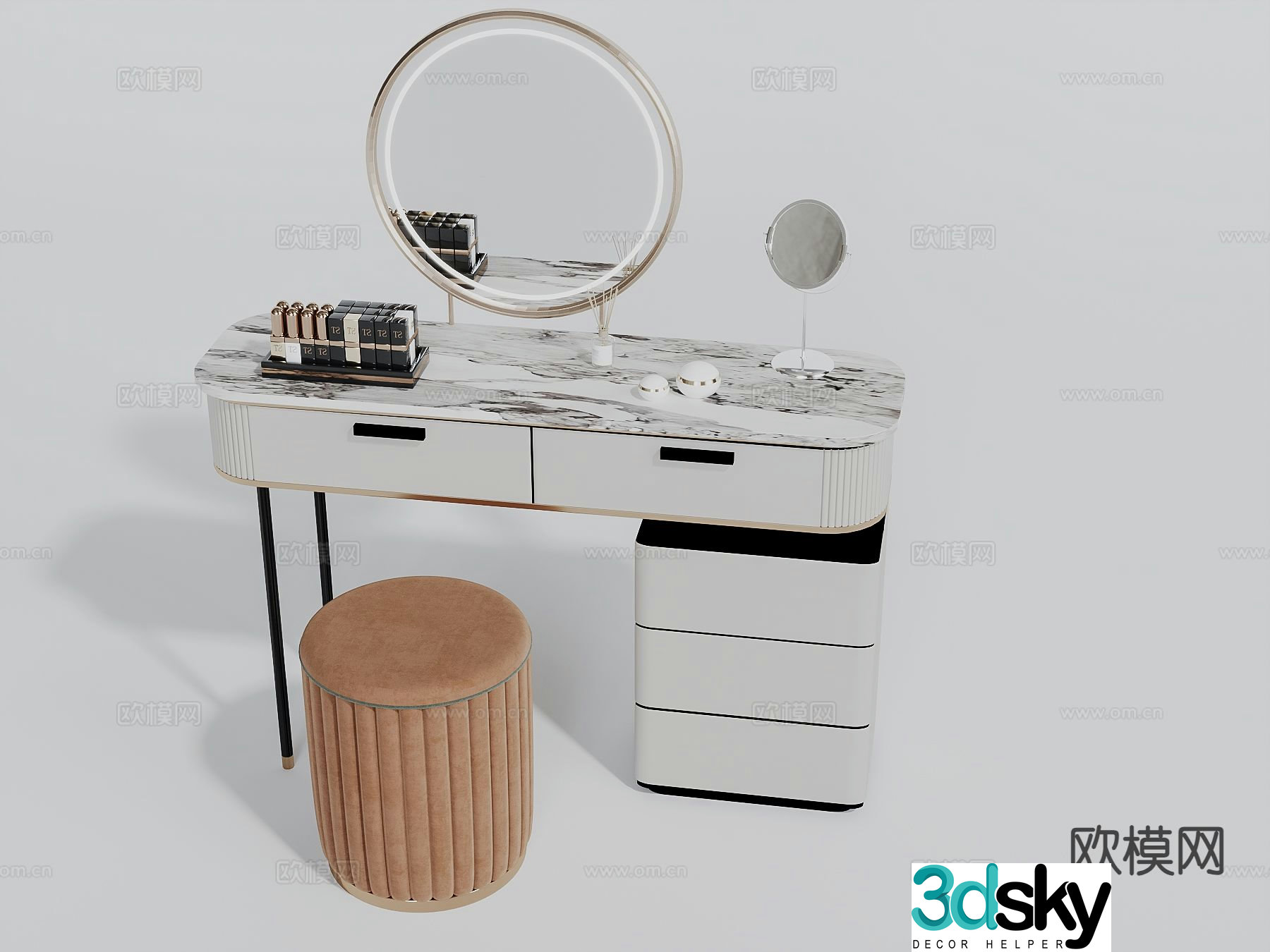 Light luxury dressing table makeup table 3d model