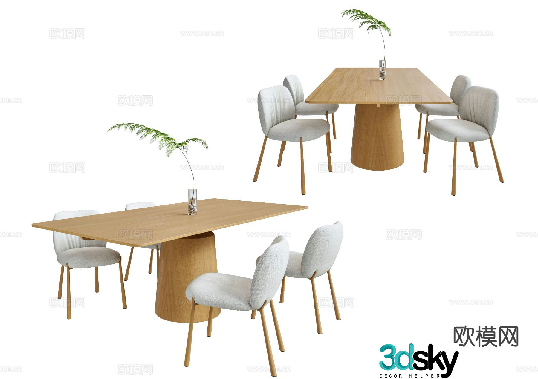 3D model of log style dining table and chairs
