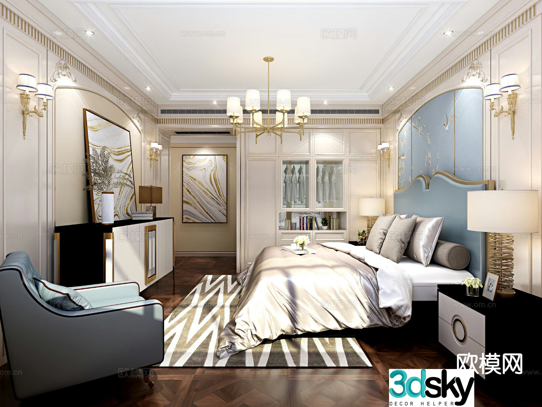 American style bedroom master bedroom 3d model