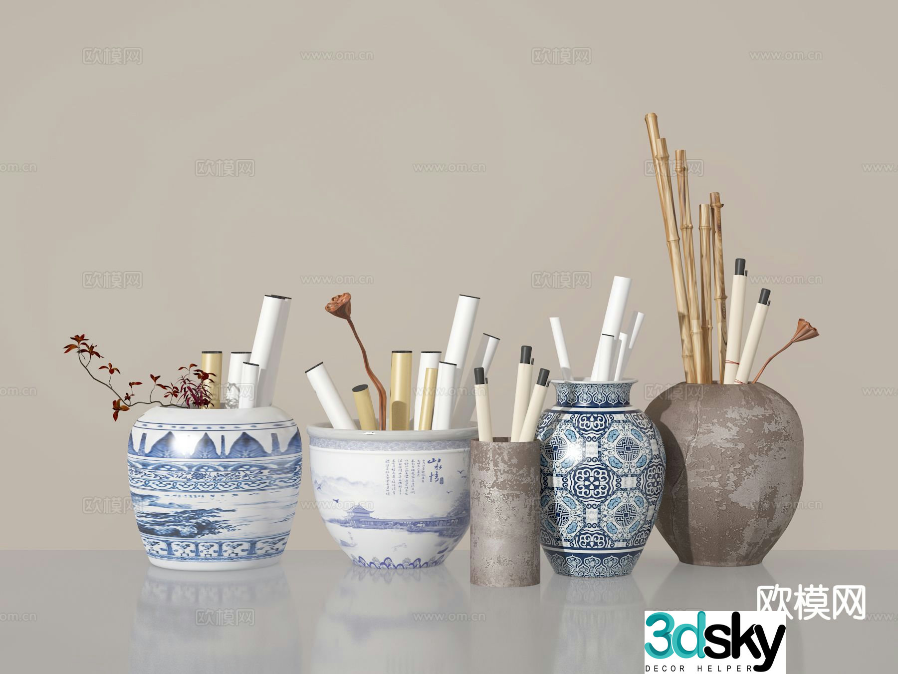 New Chinese style porcelain porcelain bottle vessel blue and white porcelain 3D model