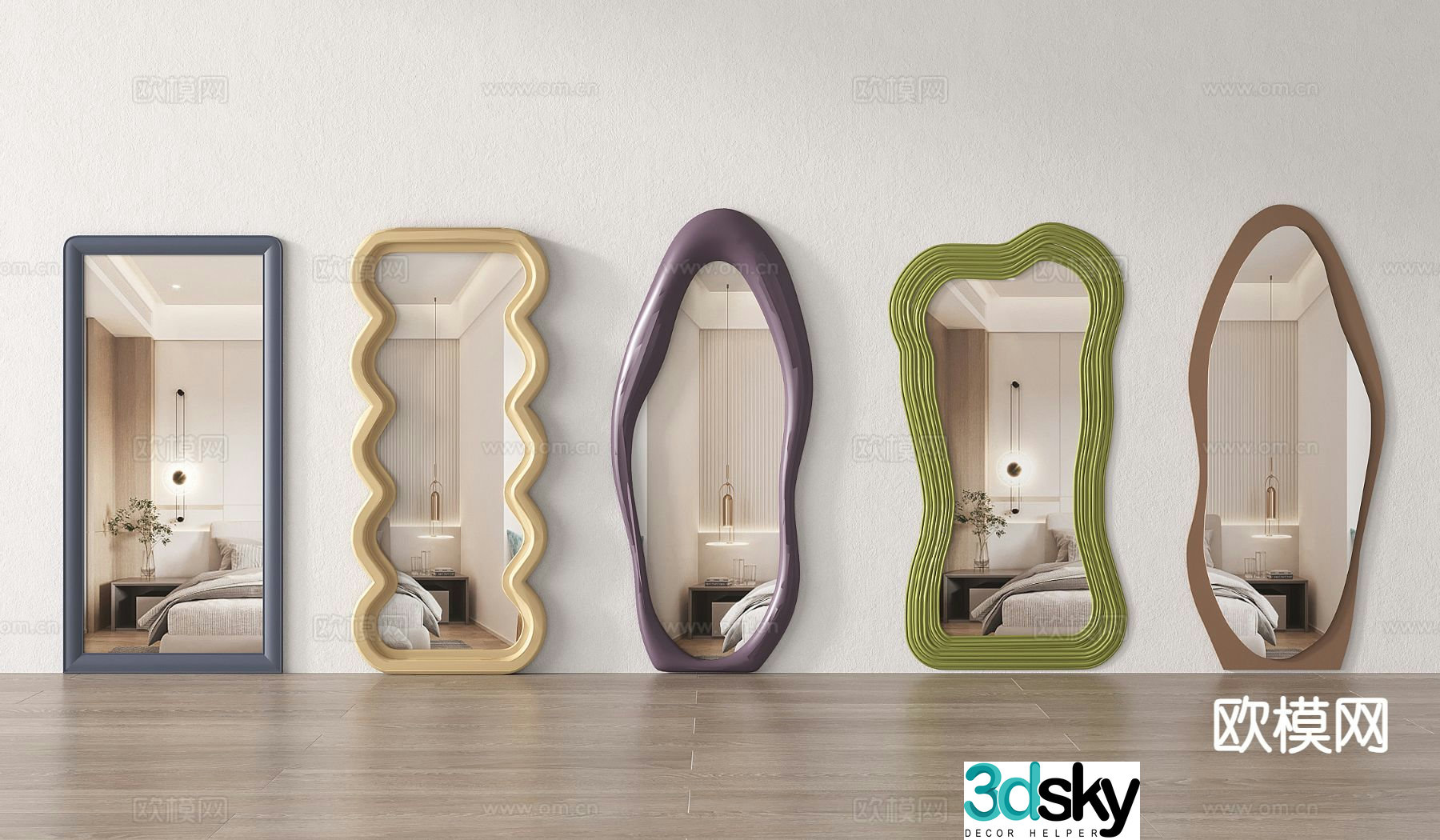 Modern full-length mirror floor mirror ins style full-length mirror special-shaped mirror art mirror 3D model