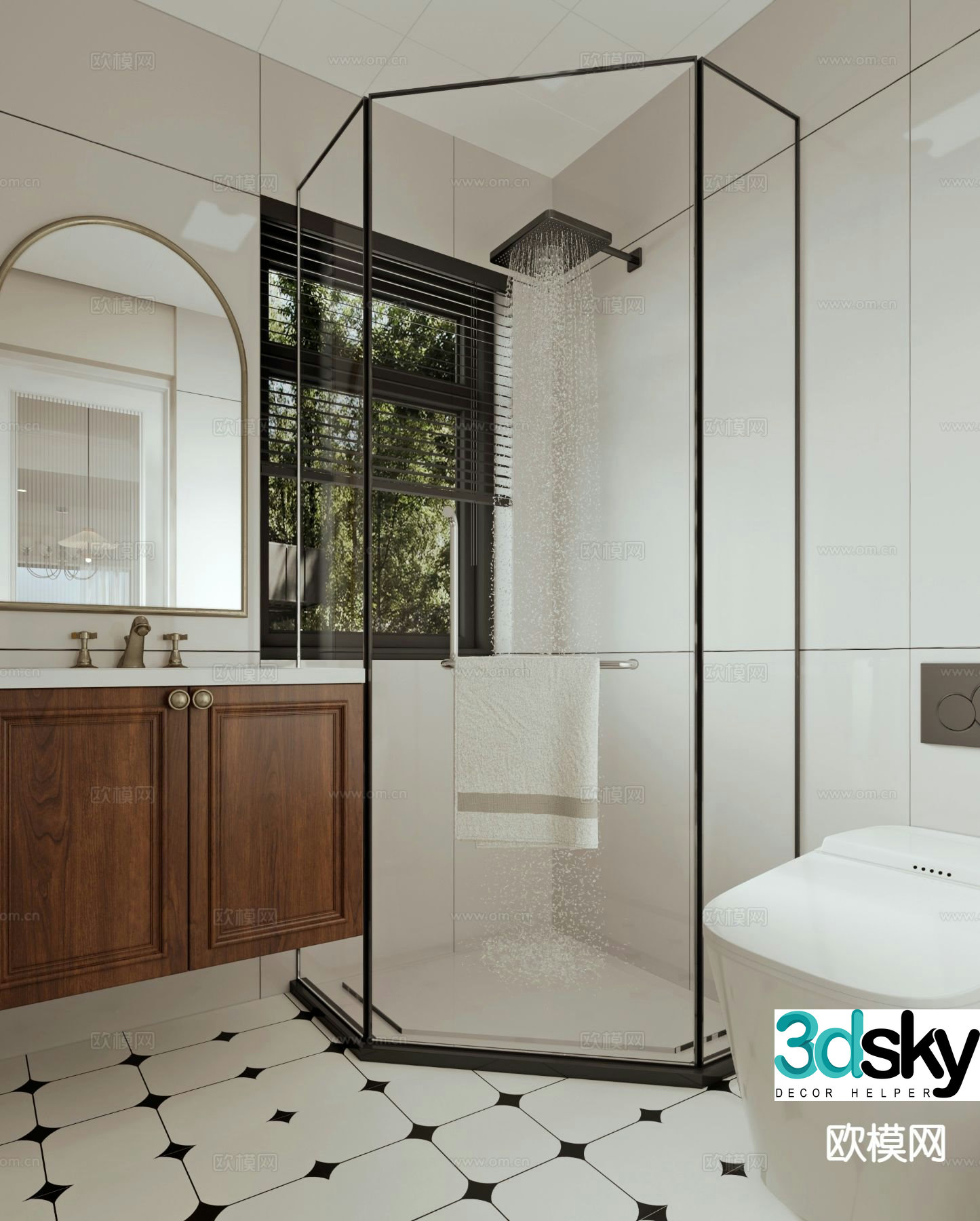 French toilet bathroom shower room 3d model