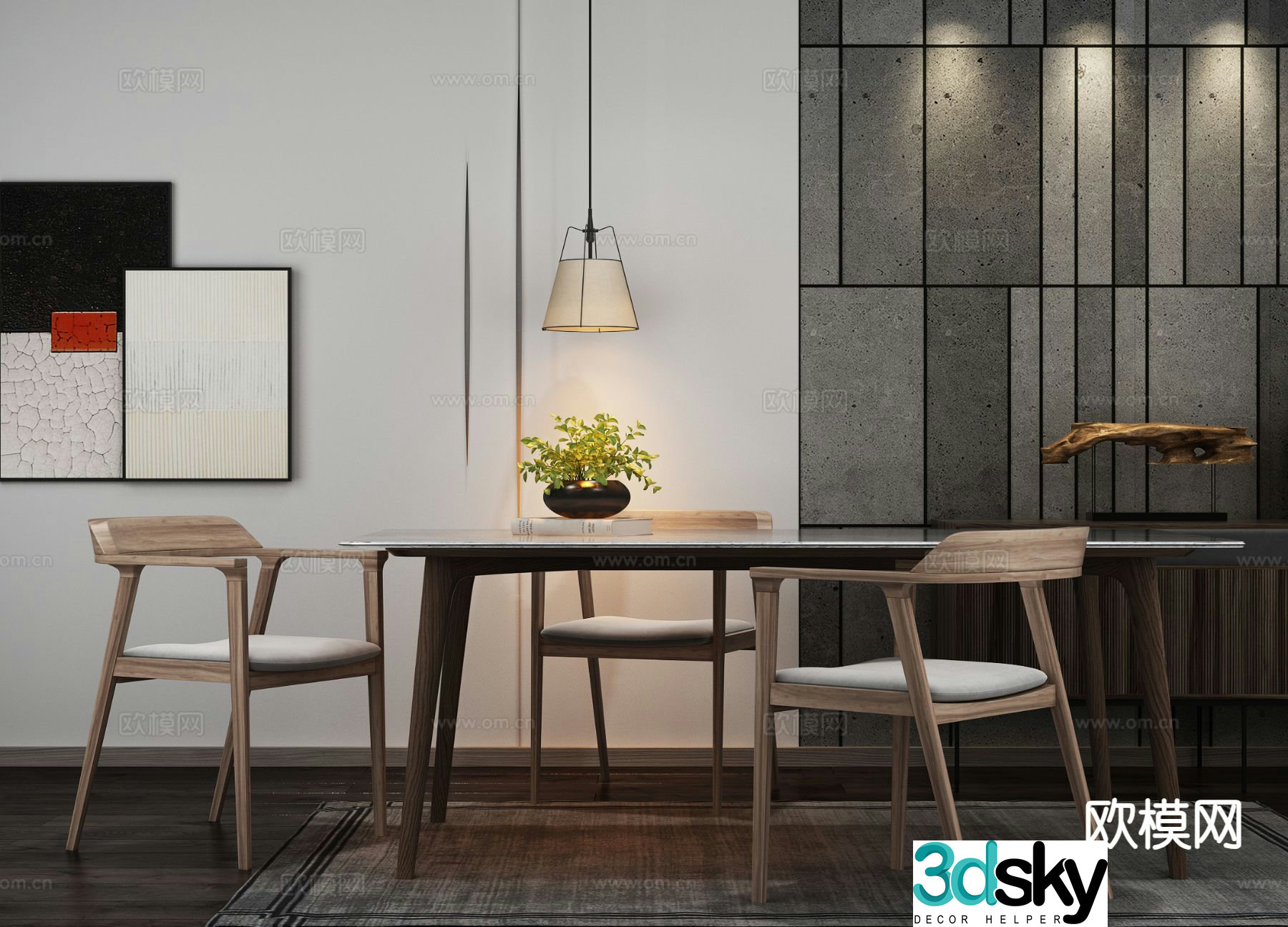 New Chinese dining table and chairs 3d model