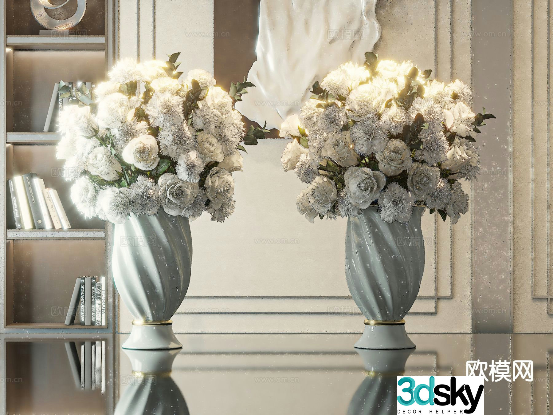 European flowers vase floral 3d model