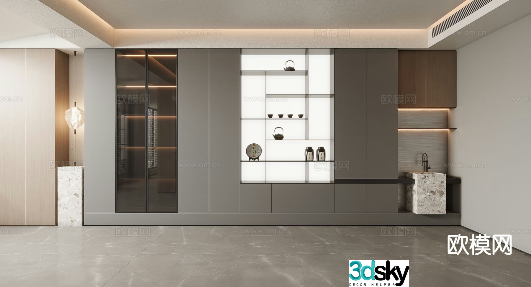 Modern glass tea cabinet 3d model