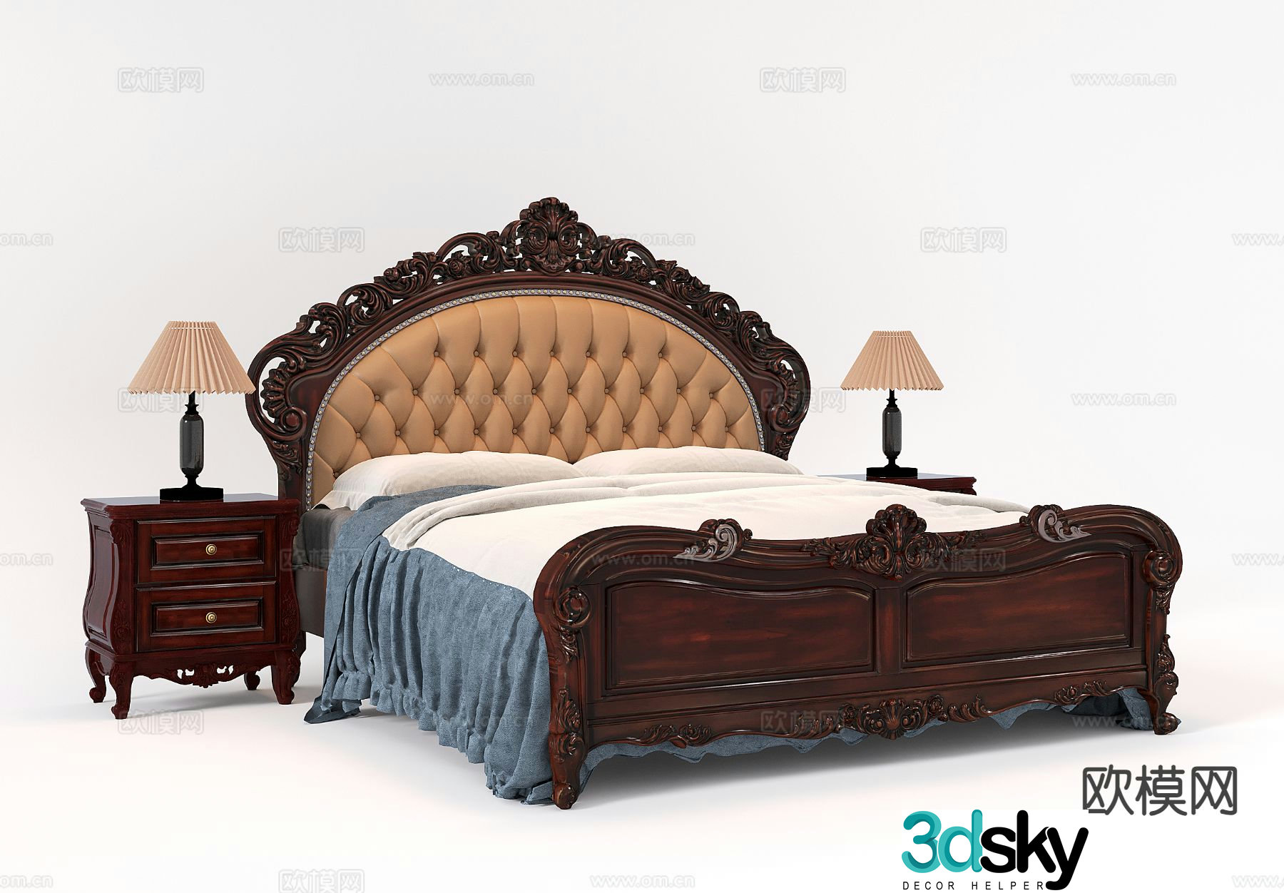 American double bed 3d model