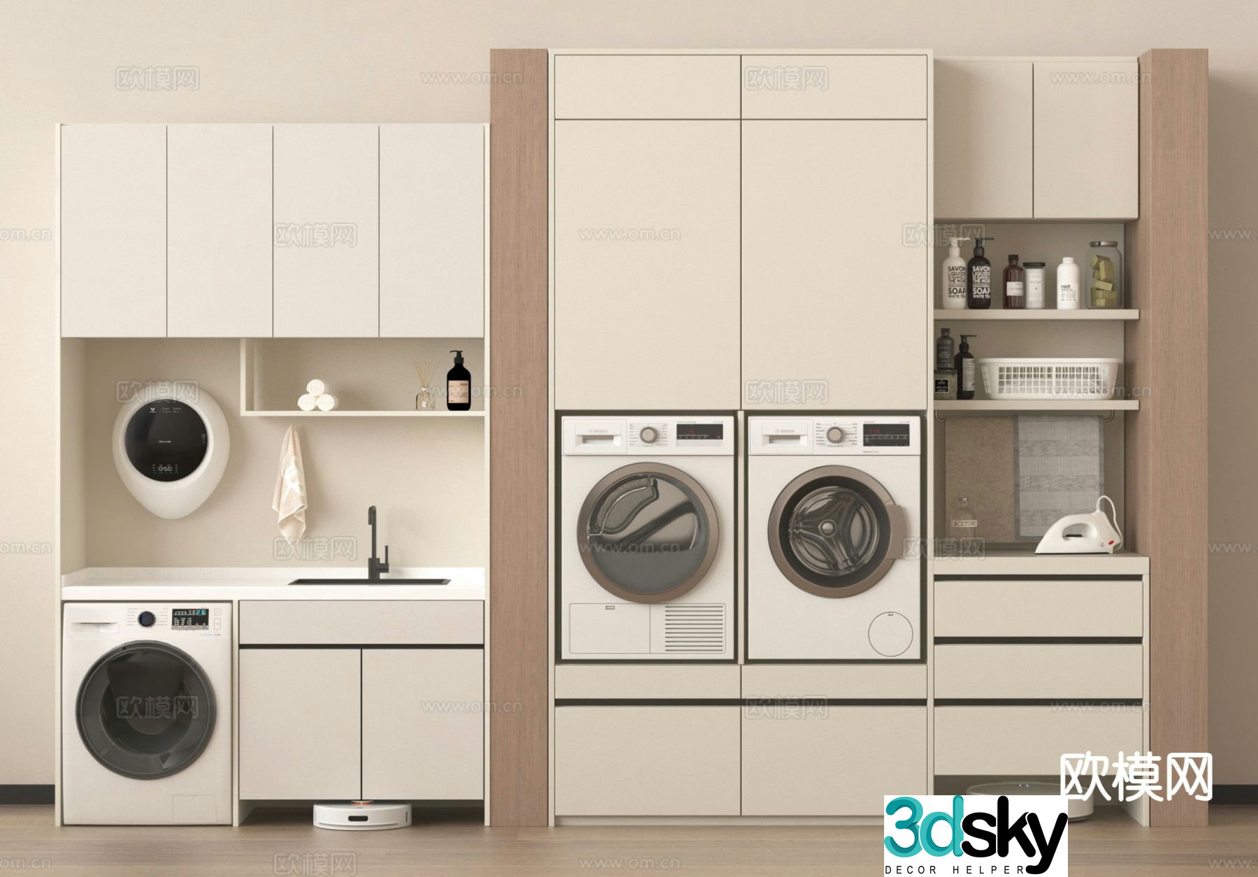 Modern balcony cabinet washing machine cabinet 3d model