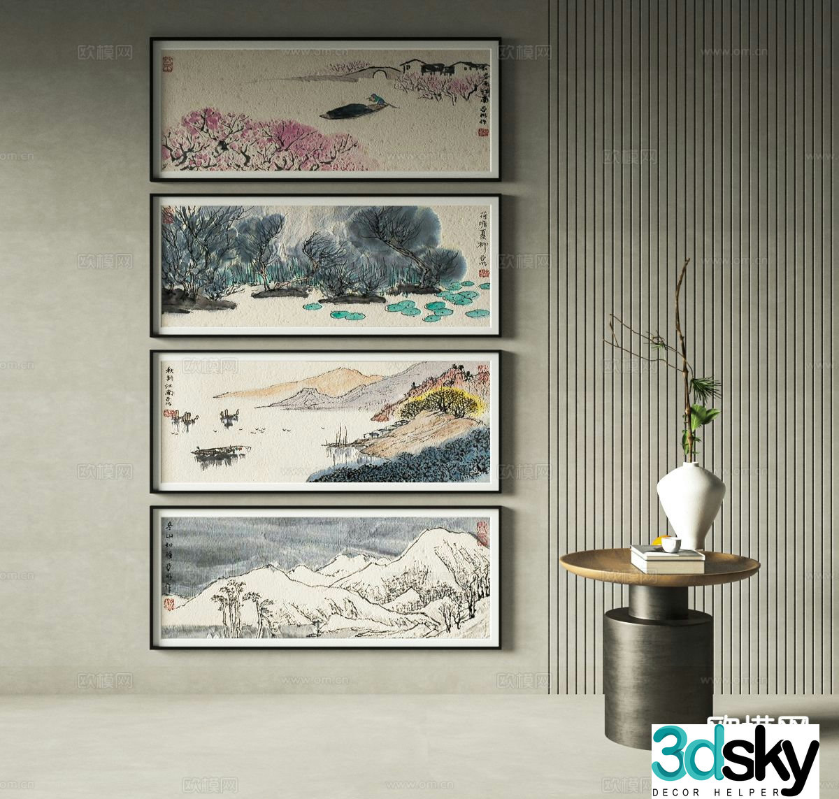 Chinese style hanging painting decorative painting 3d model