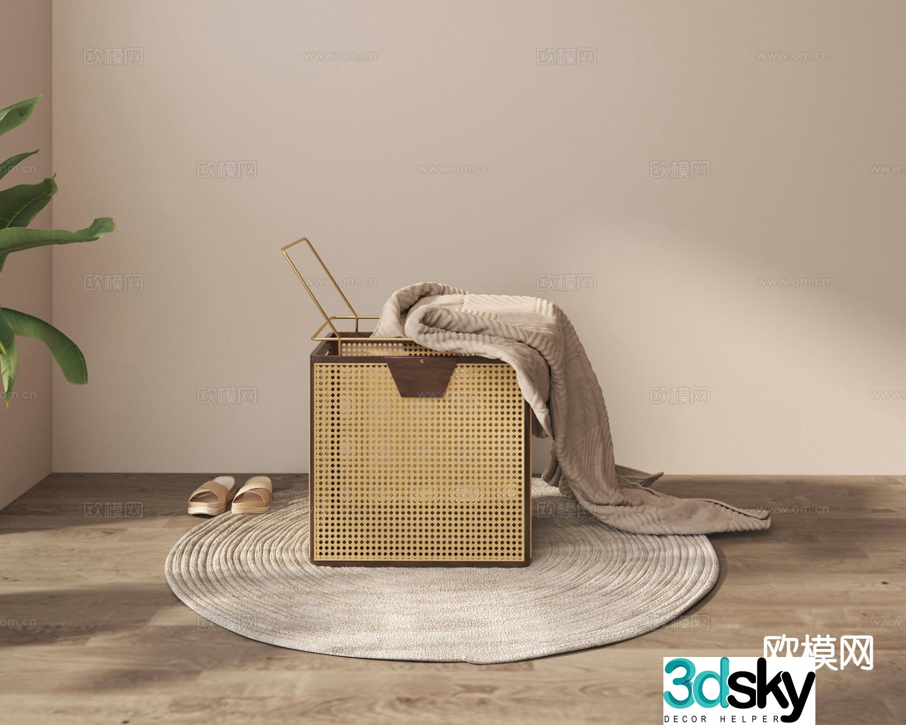 3D model of wabi-sabi rattan dirty clothes basket