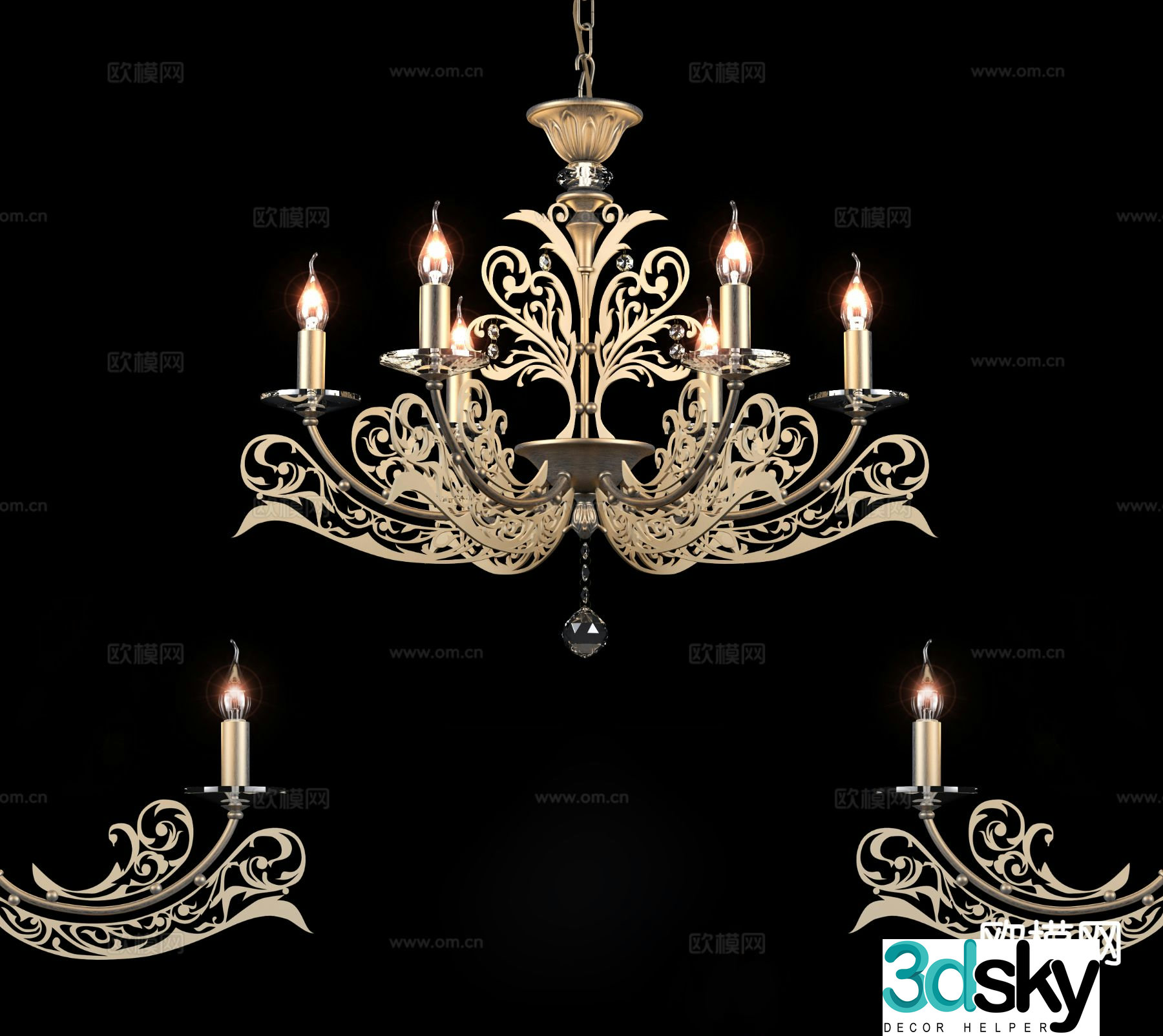 European style chandelier candlestick chandelier 3d model