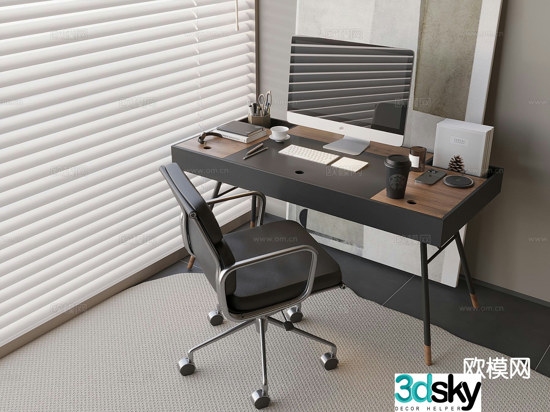 modern desk desk 3d model
