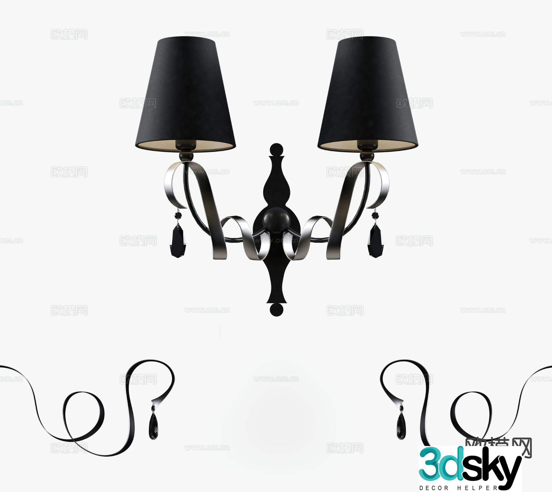 European style wall lamp double head wall lamp 3d model