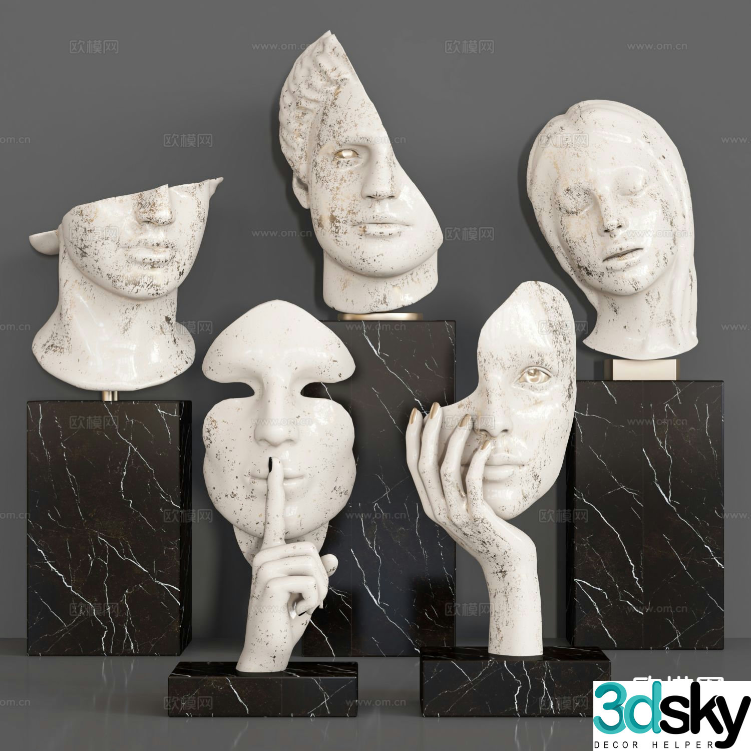 Modern human face sculpture 3d model