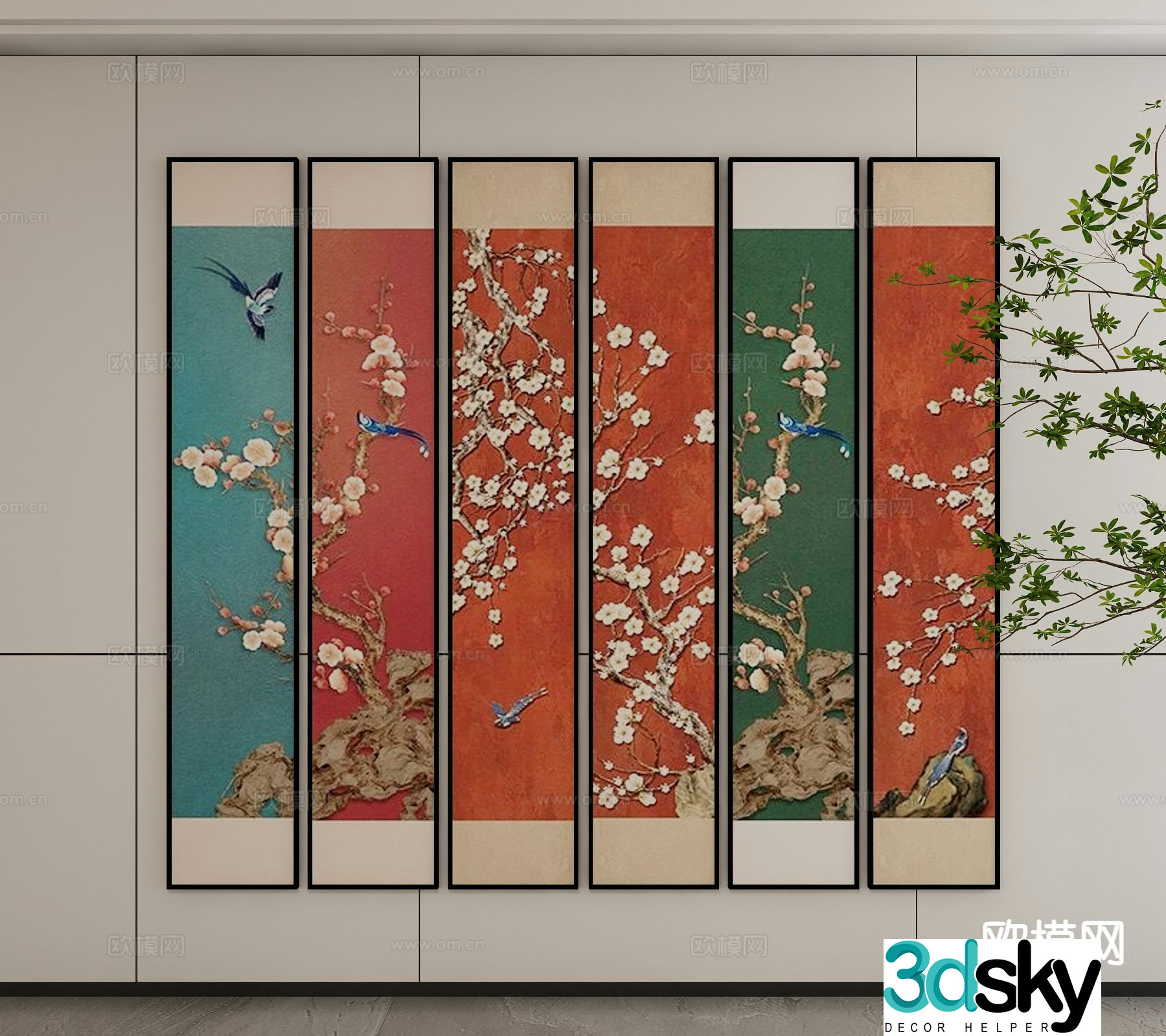 New Chinese style flower and bird painting national style hanging painting 3D model