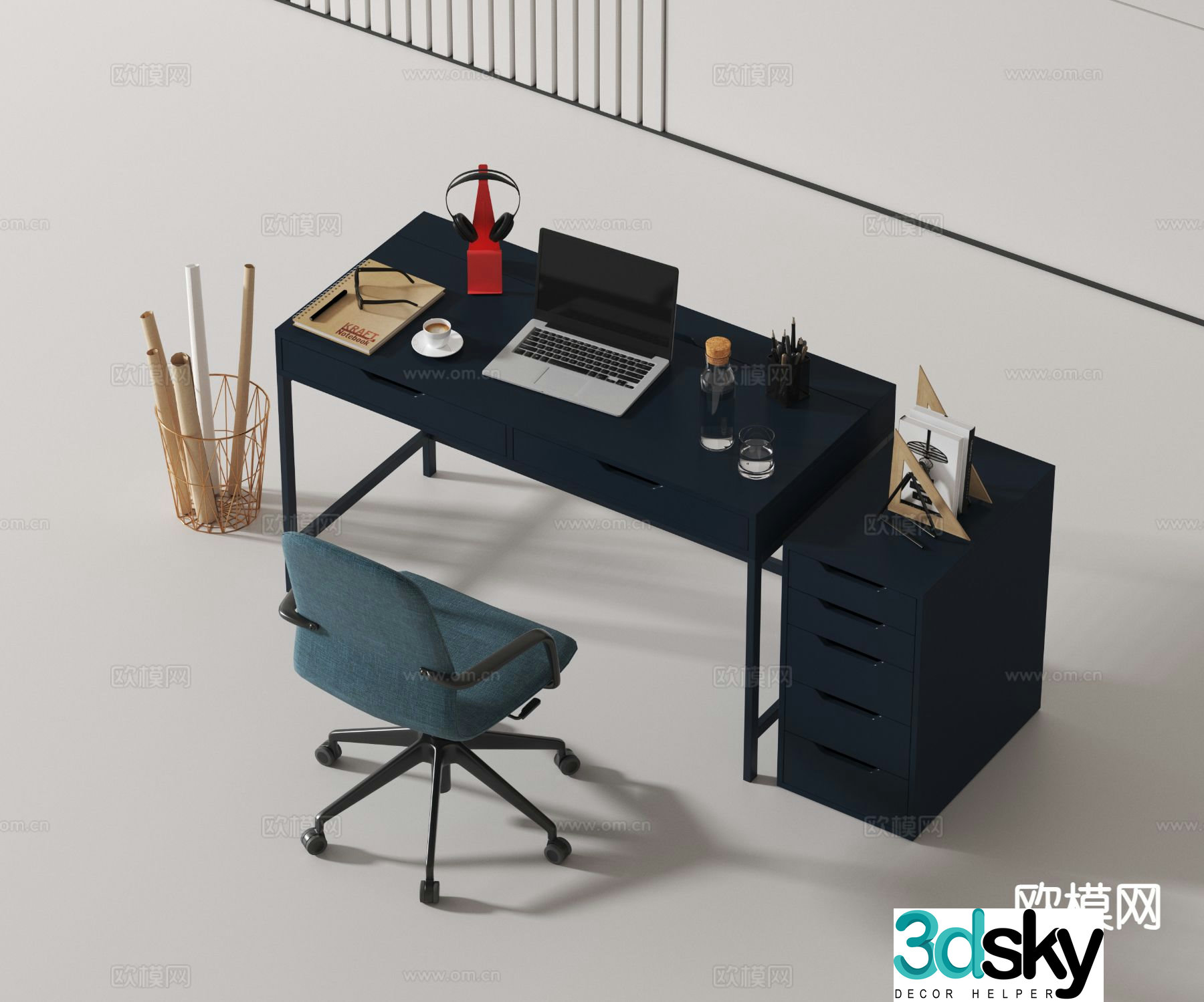Modern desk chair desk 3d model