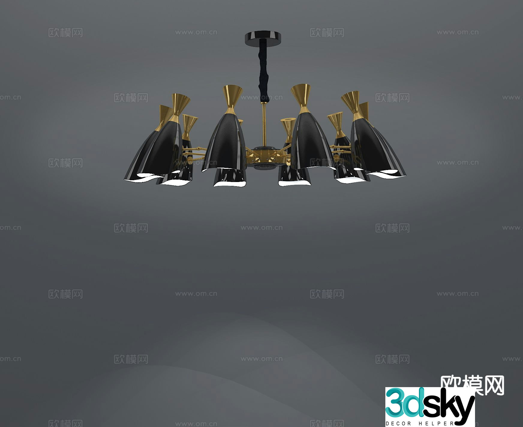 Modern multi-head chandelier 3d model