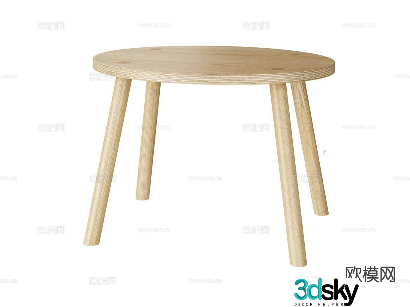 solid wood dining table round table 3d model