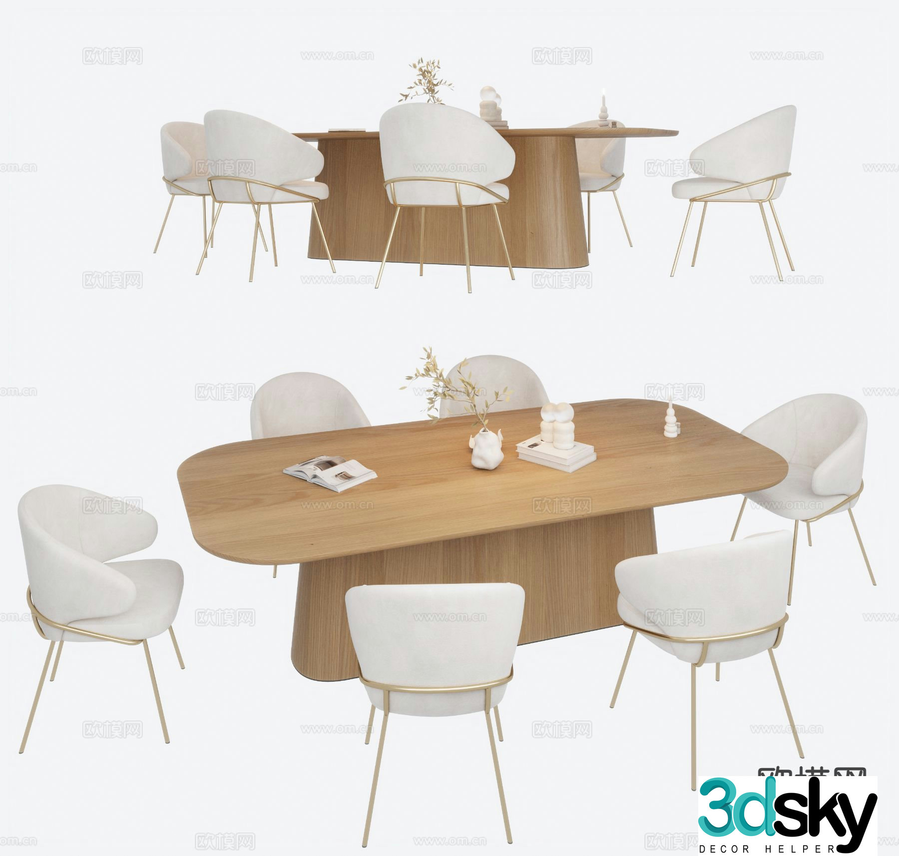 Modern dining table and chairs 3d model