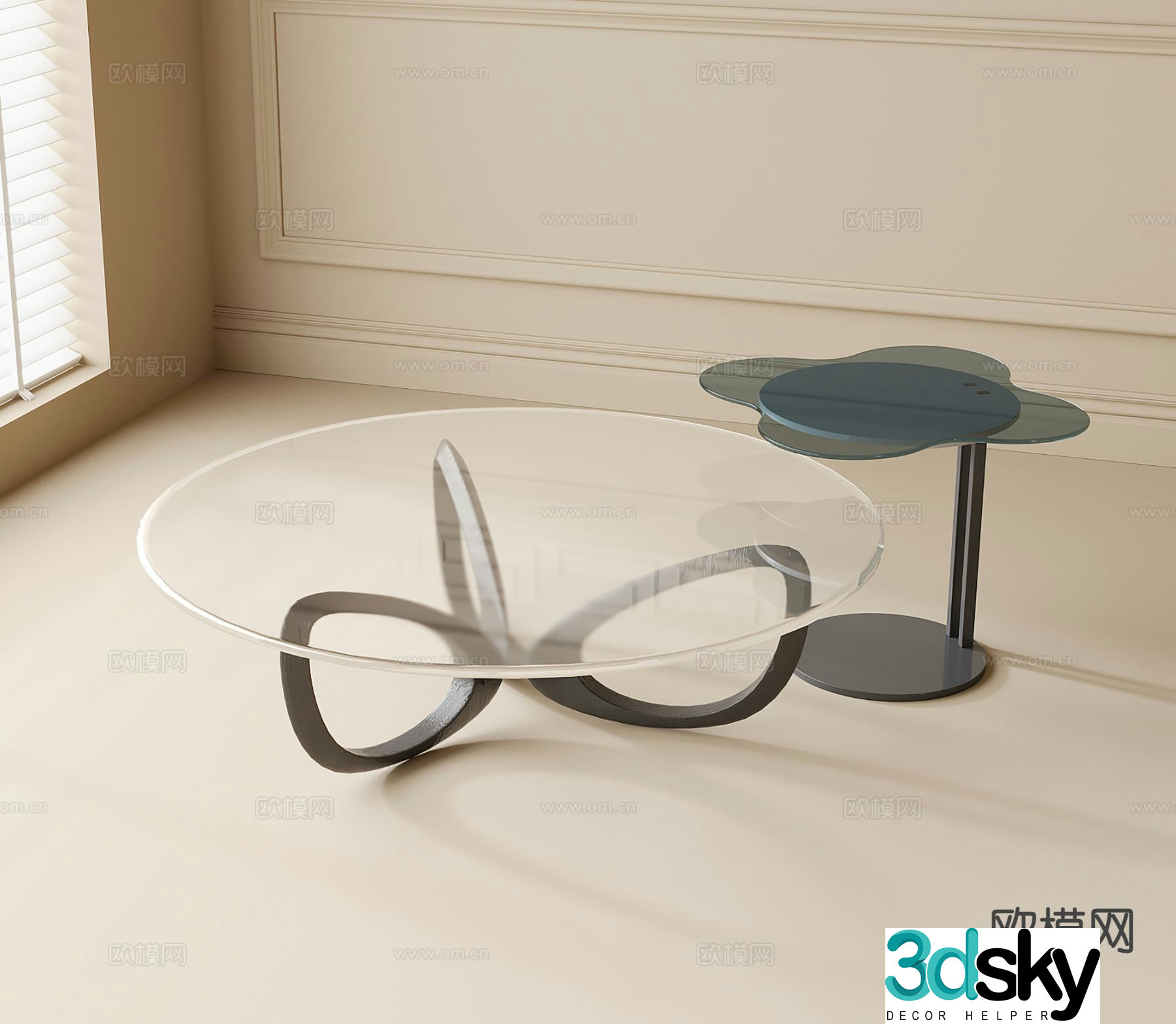 Modern double coffee table glass coffee table 3d model