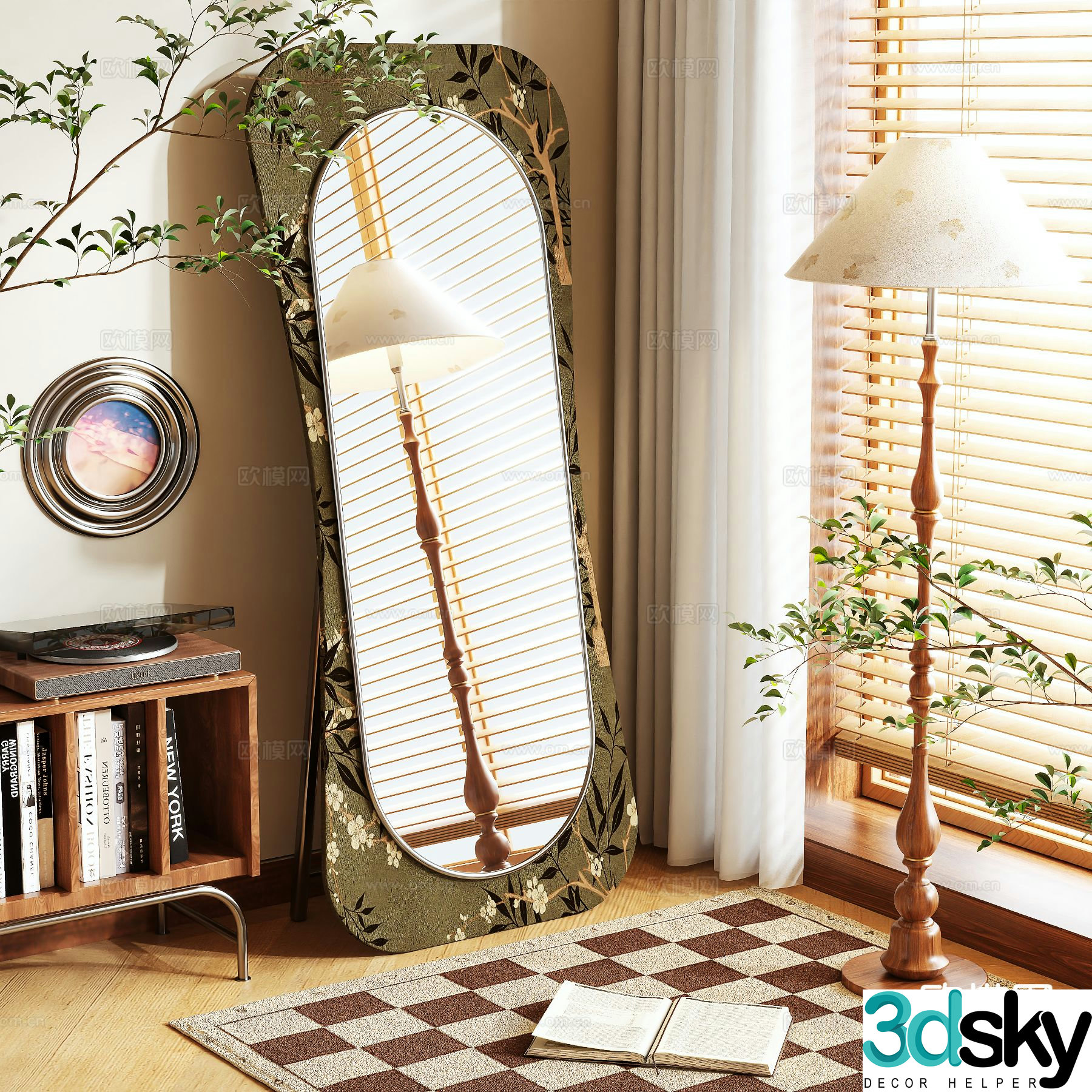 Medieval style mirror full-length mirror floor mirror 3D model