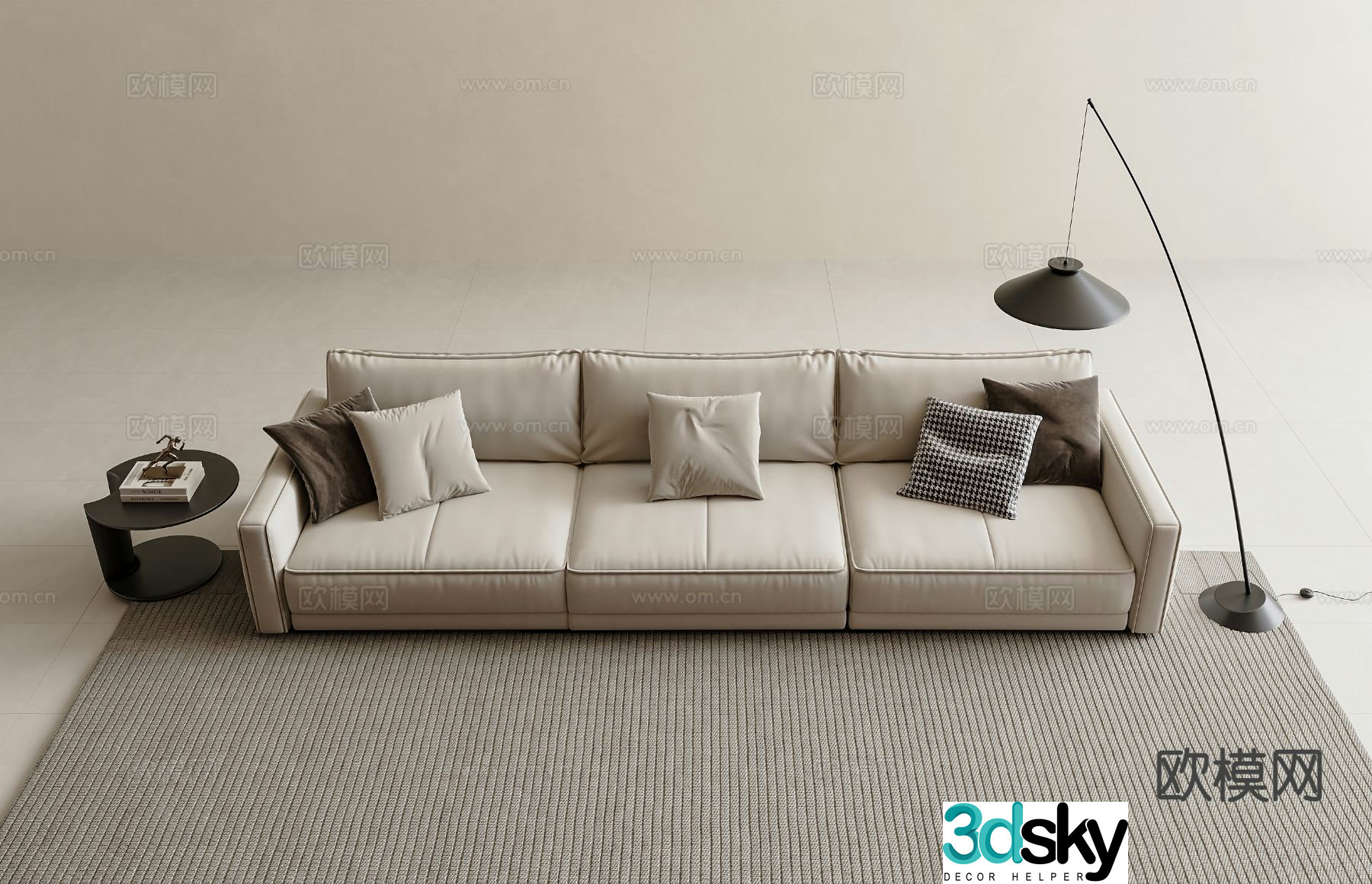 Modern three-seat sofa leather sofa 3d model