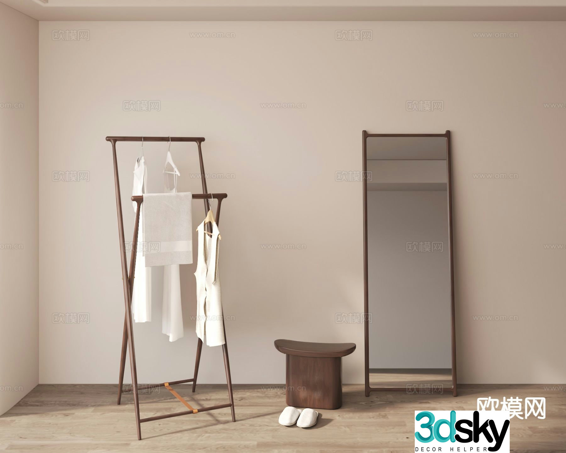 Wabi-sabi clothes hanger full-length mirror 3D model