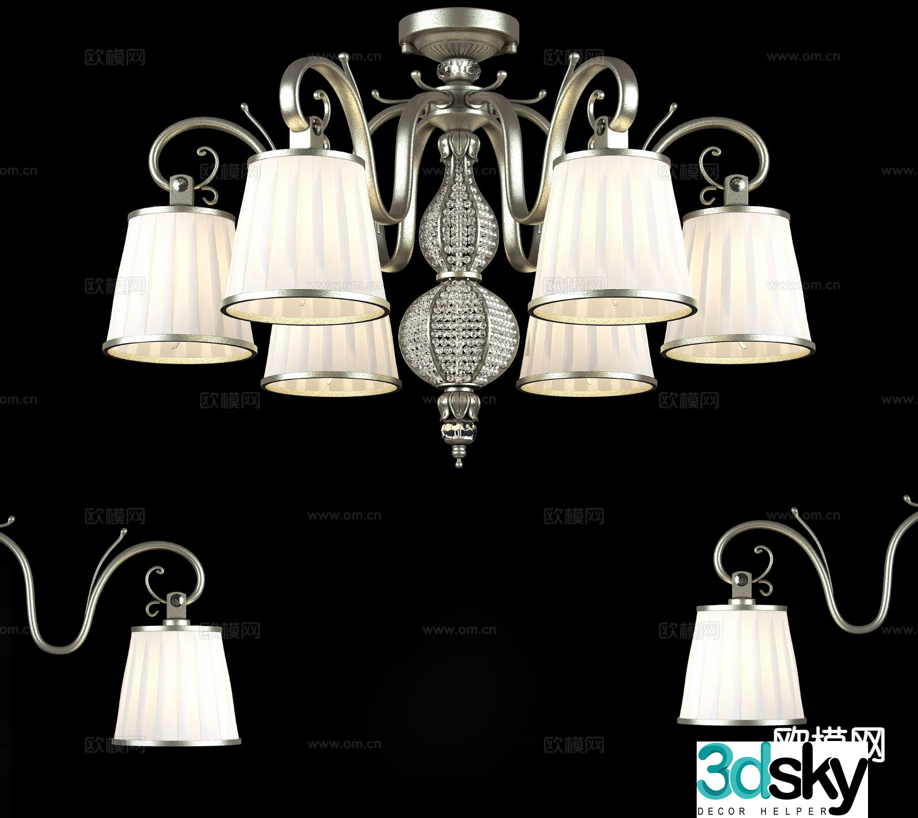 European style chandelier multi-head chandelier 3d model