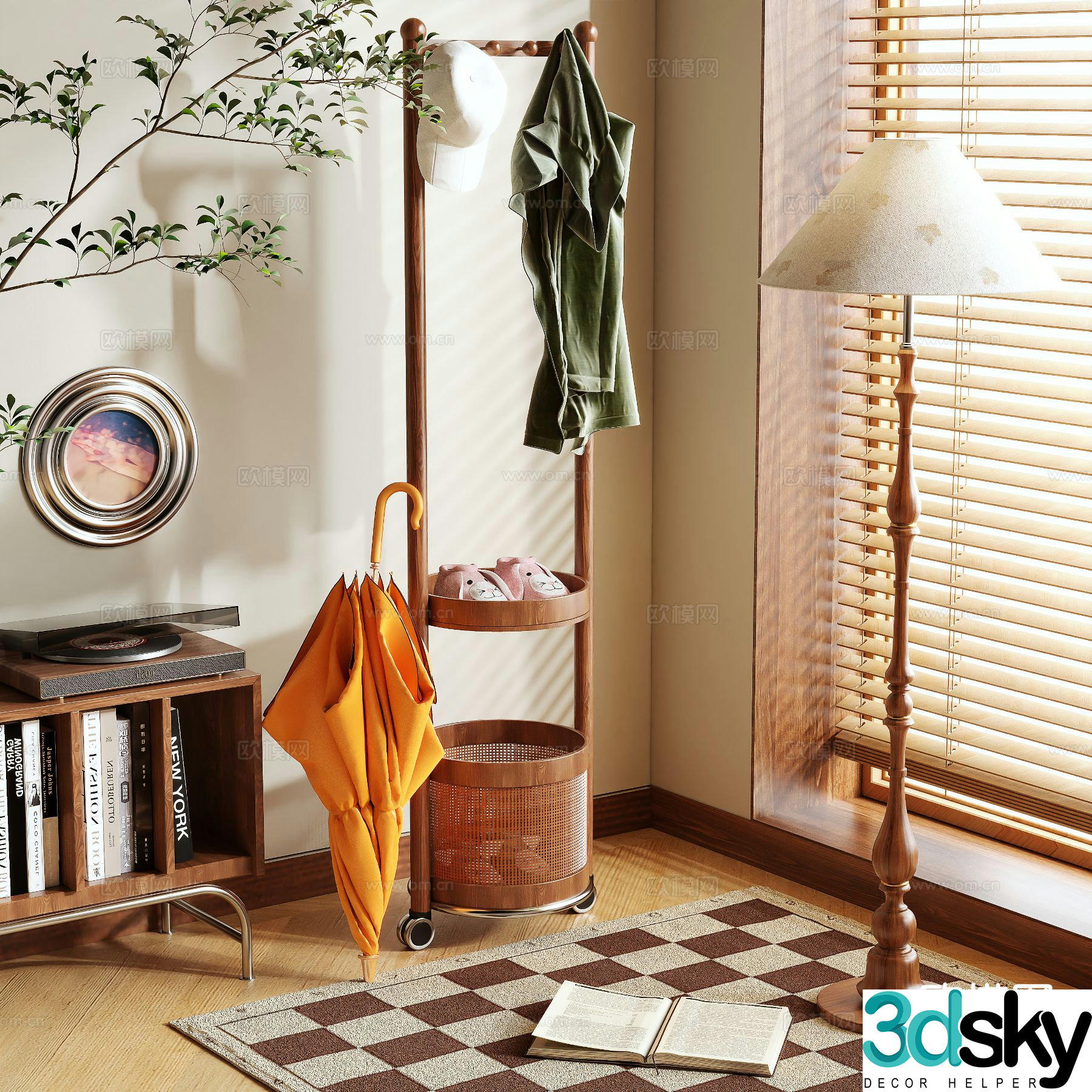 Log style clothes hanger floor clothes hanger 3D model